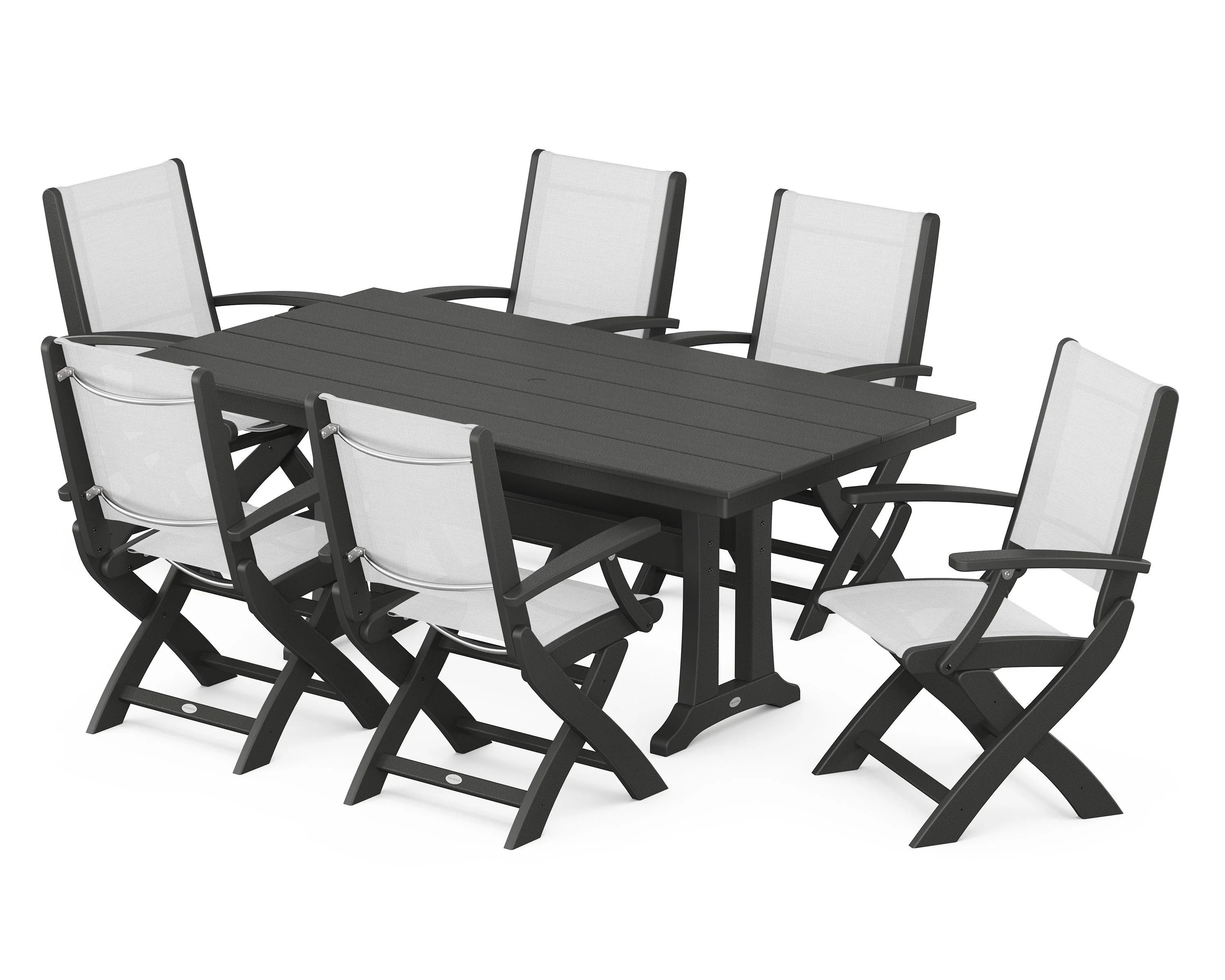 Coastal Folding Arm Chair 7-Piece Farmhouse Dining Set with Trestle Legs - Image 33