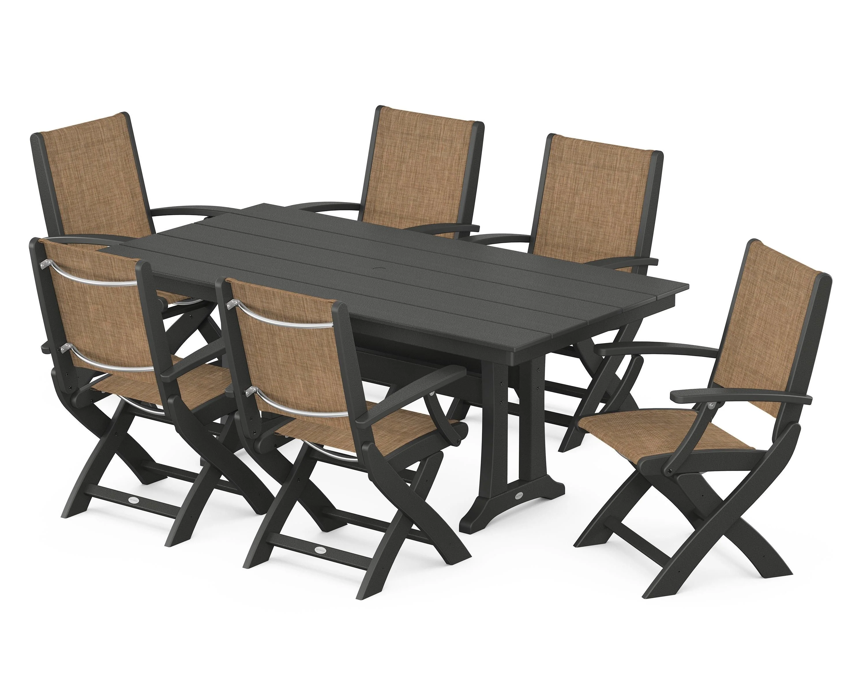 Coastal Folding Arm Chair 7-Piece Farmhouse Dining Set with Trestle Legs - Image 34