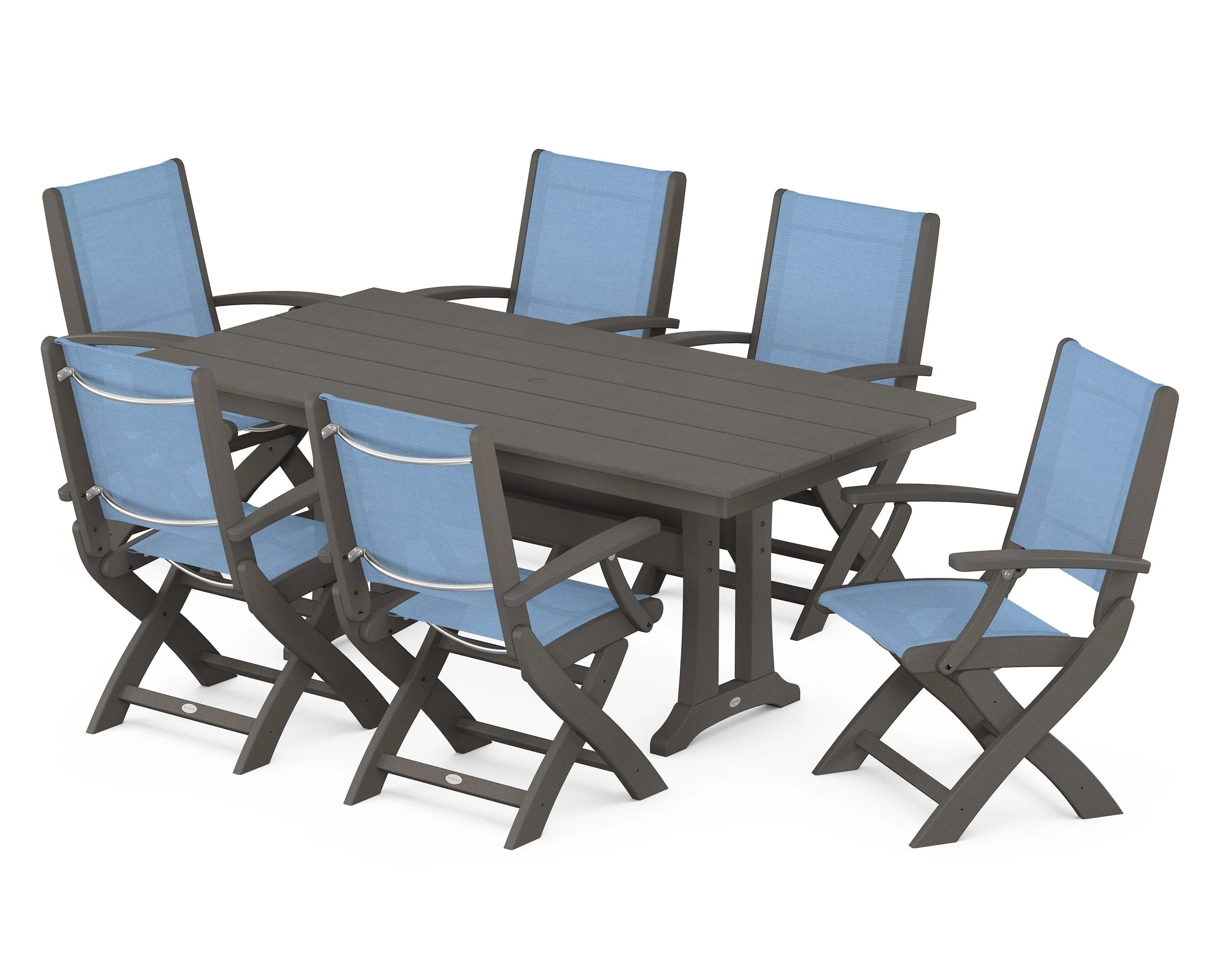Coastal Folding Arm Chair 7-Piece Farmhouse Dining Set with Trestle Legs - Image 35