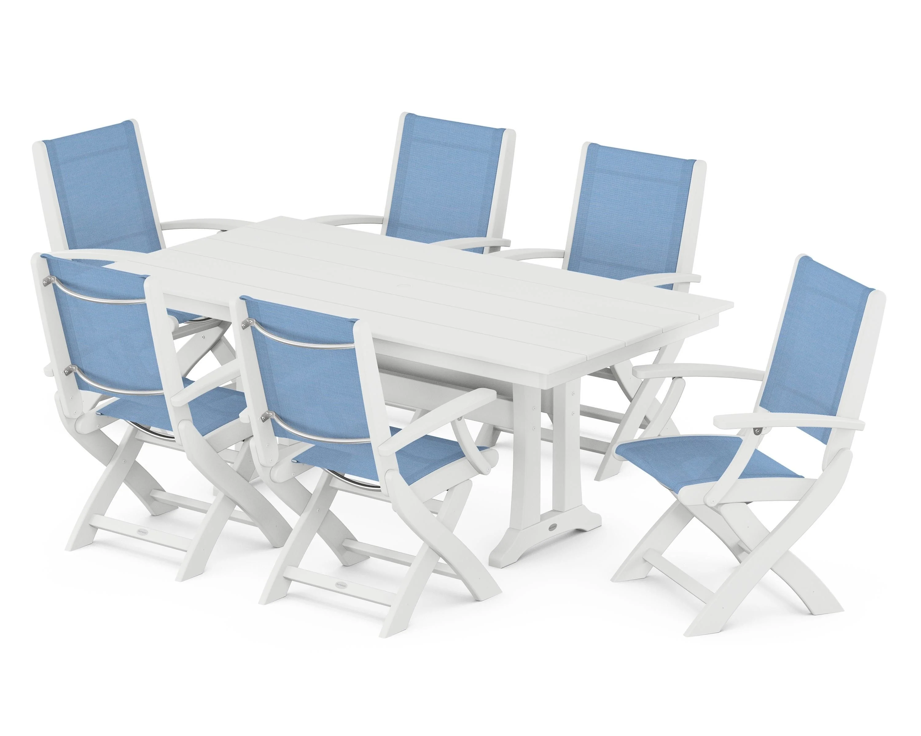 Coastal Folding Arm Chair 7-Piece Farmhouse Dining Set with Trestle Legs - Image 38