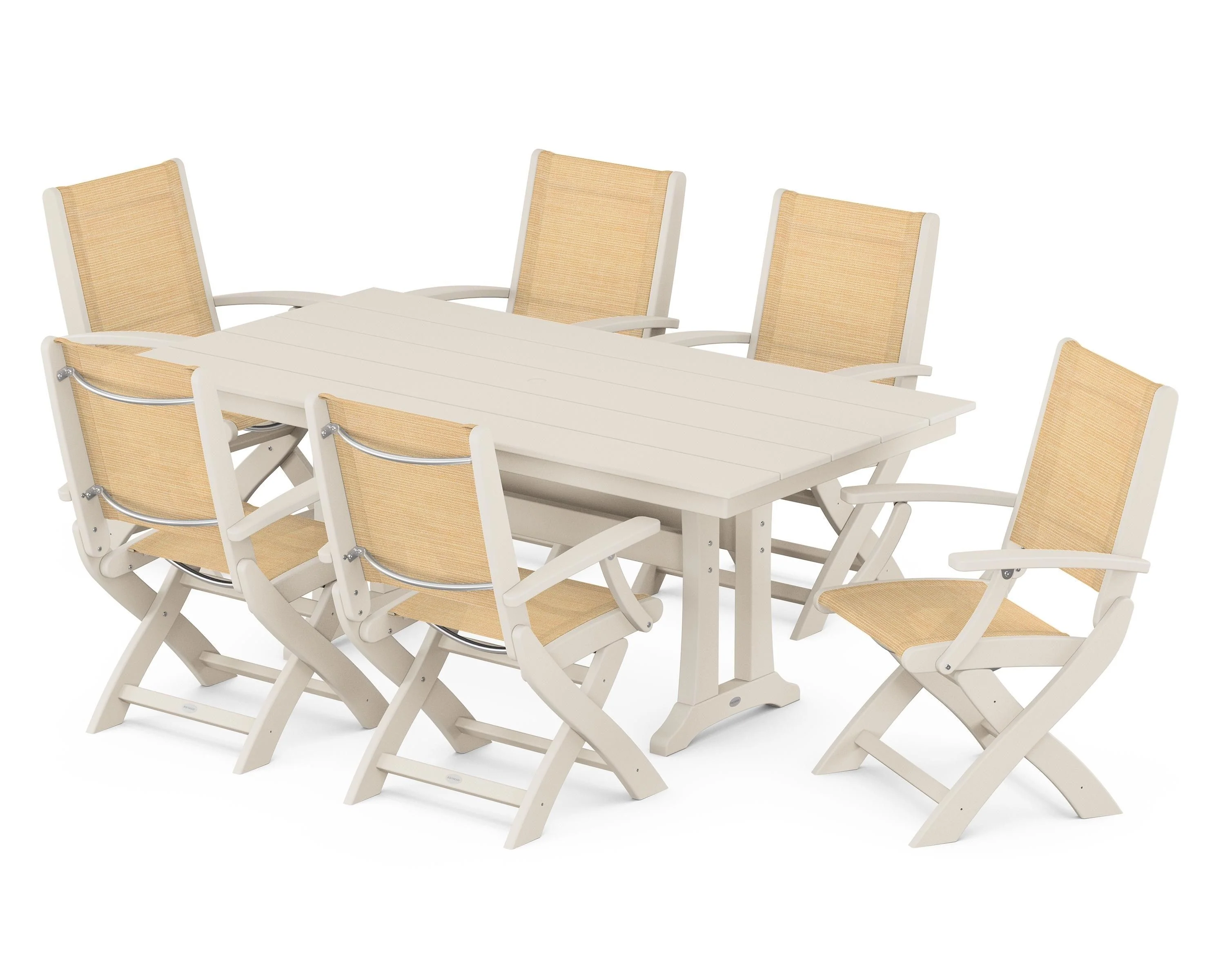 Coastal Folding Arm Chair 7-Piece Farmhouse Dining Set with Trestle Legs - Image 40