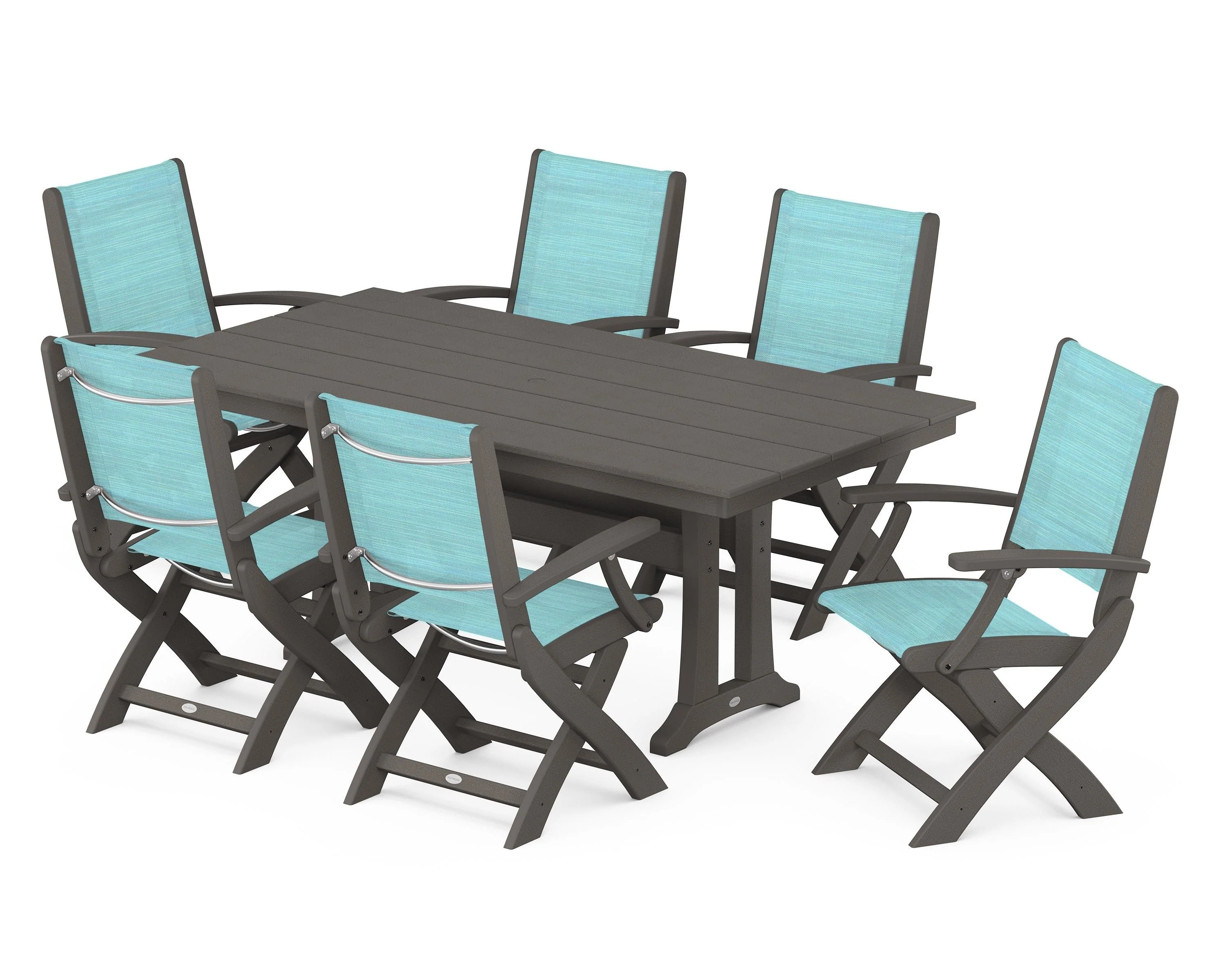 Coastal Folding Arm Chair 7-Piece Farmhouse Dining Set with Trestle Legs - Image 41