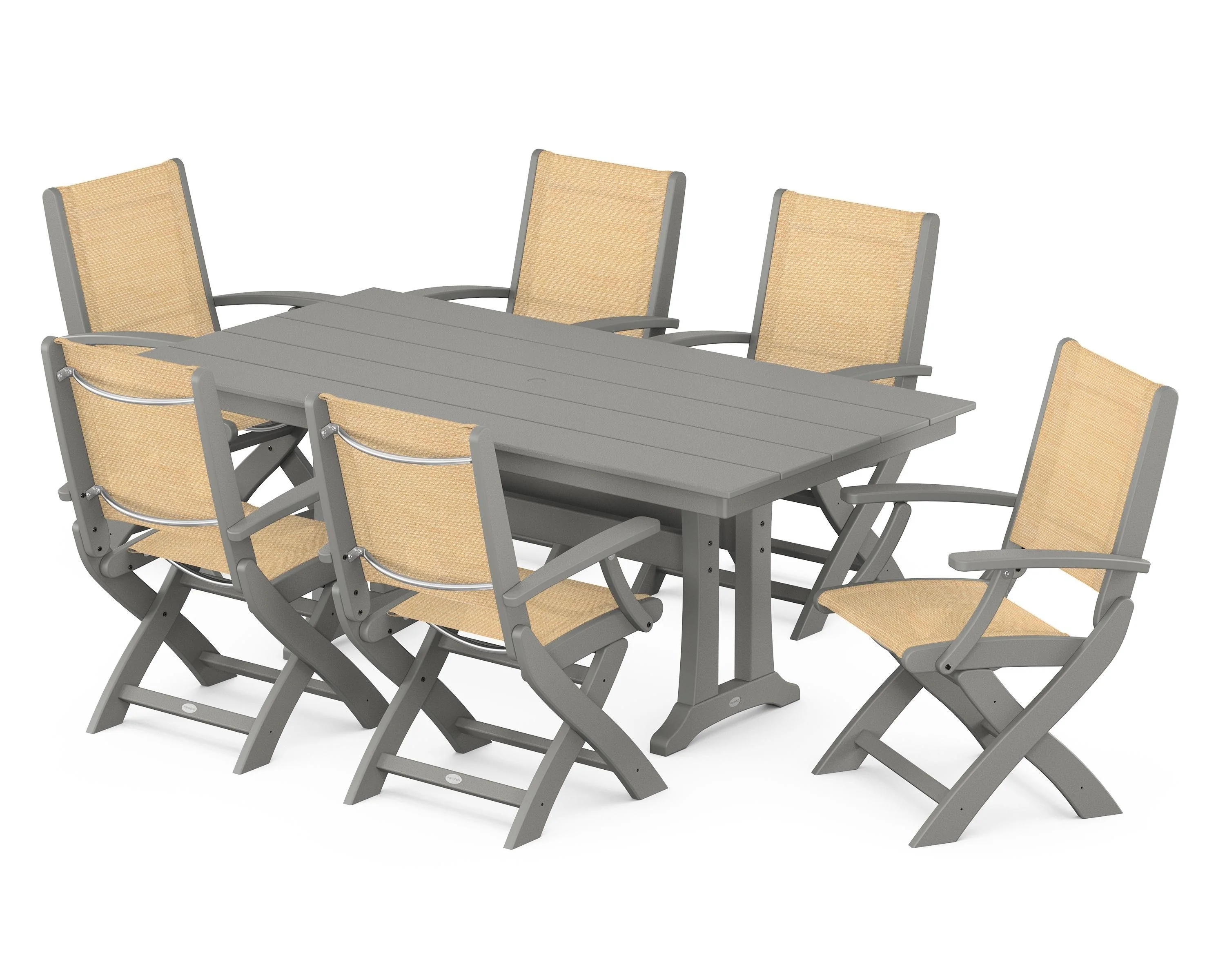 Coastal Folding Arm Chair 7-Piece Farmhouse Dining Set with Trestle Legs - Image 42