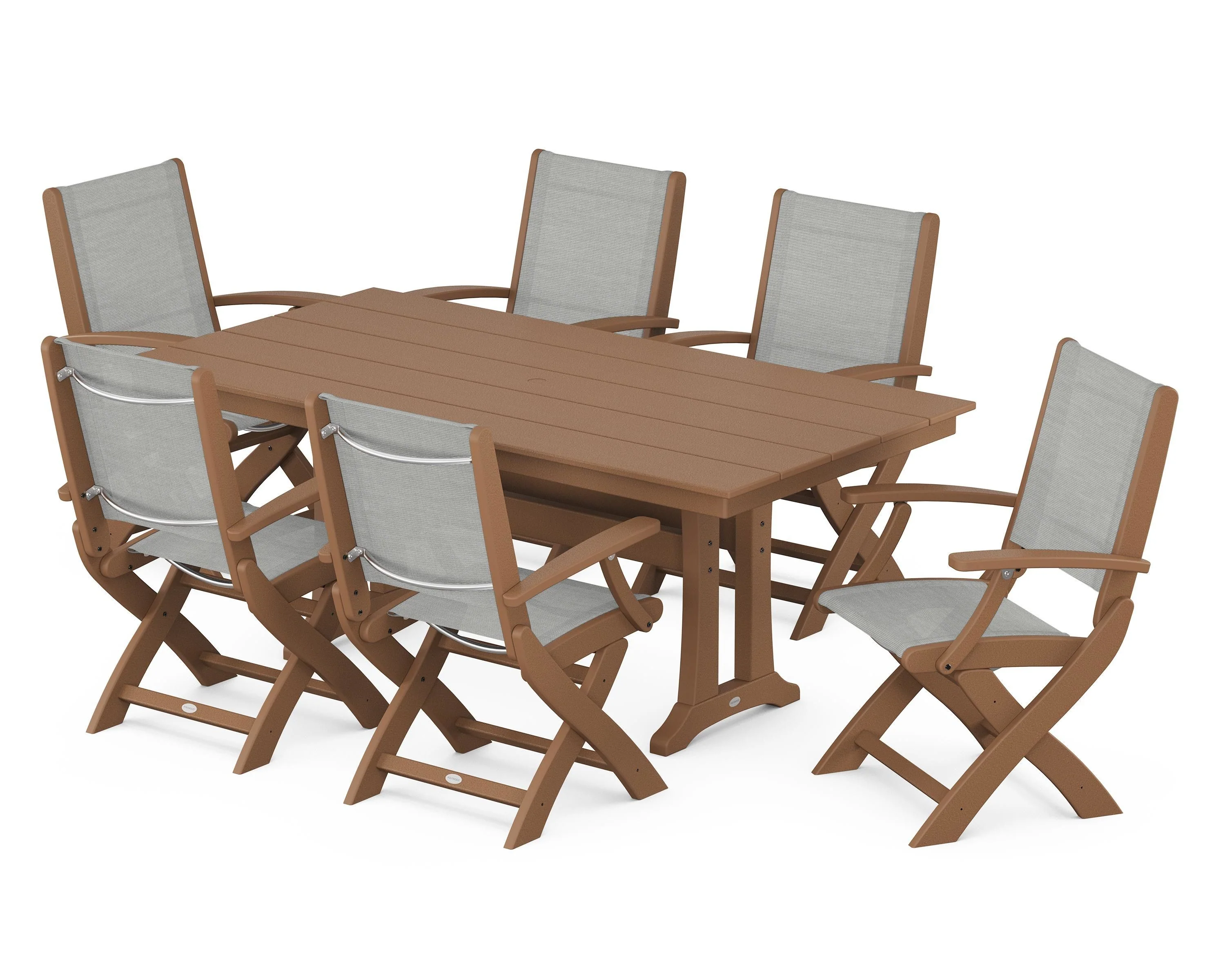 Coastal Folding Arm Chair 7-Piece Farmhouse Dining Set with Trestle Legs - Image 43