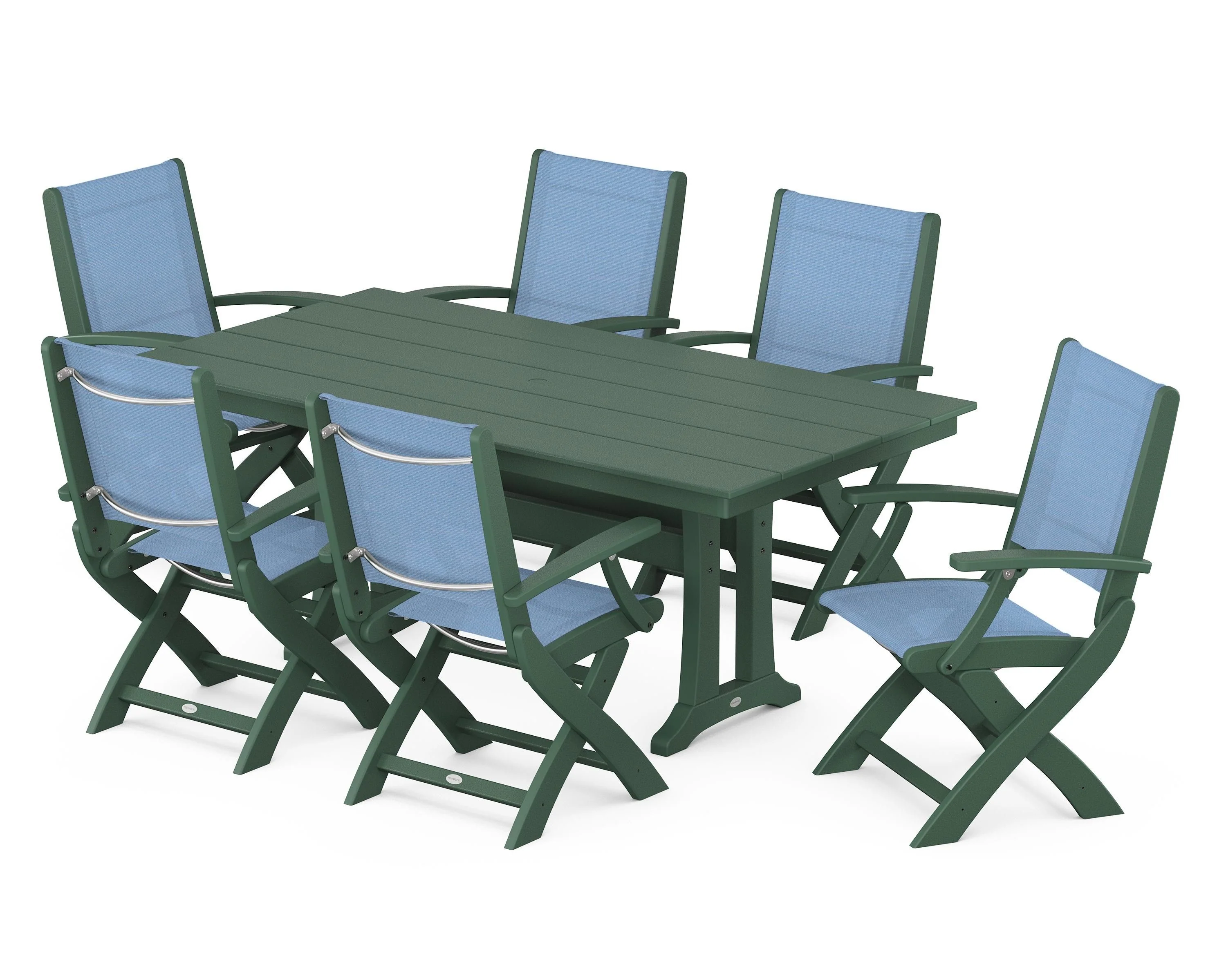Coastal Folding Arm Chair 7-Piece Farmhouse Dining Set with Trestle Legs - Image 44