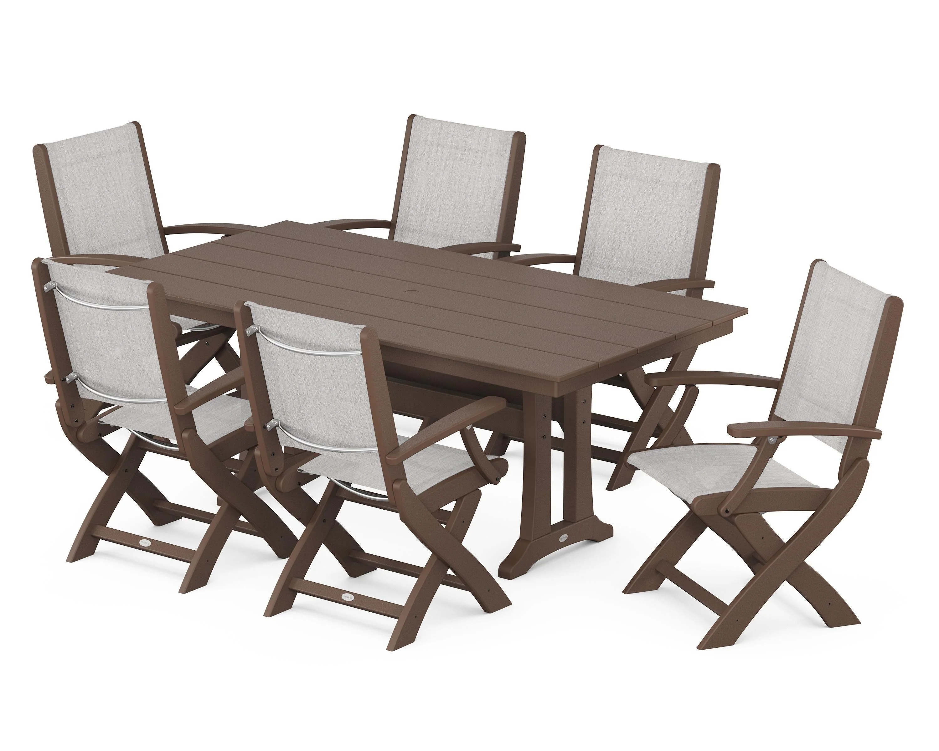 Coastal Folding Arm Chair 7-Piece Farmhouse Dining Set with Trestle Legs - Image 47