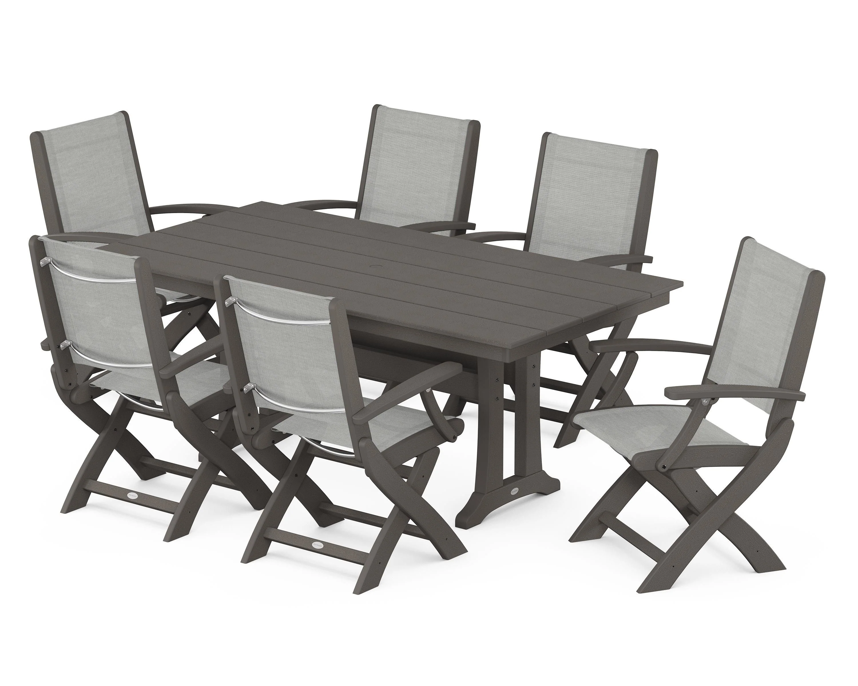 Coastal Folding Arm Chair 7-Piece Farmhouse Dining Set with Trestle Legs - Image 48