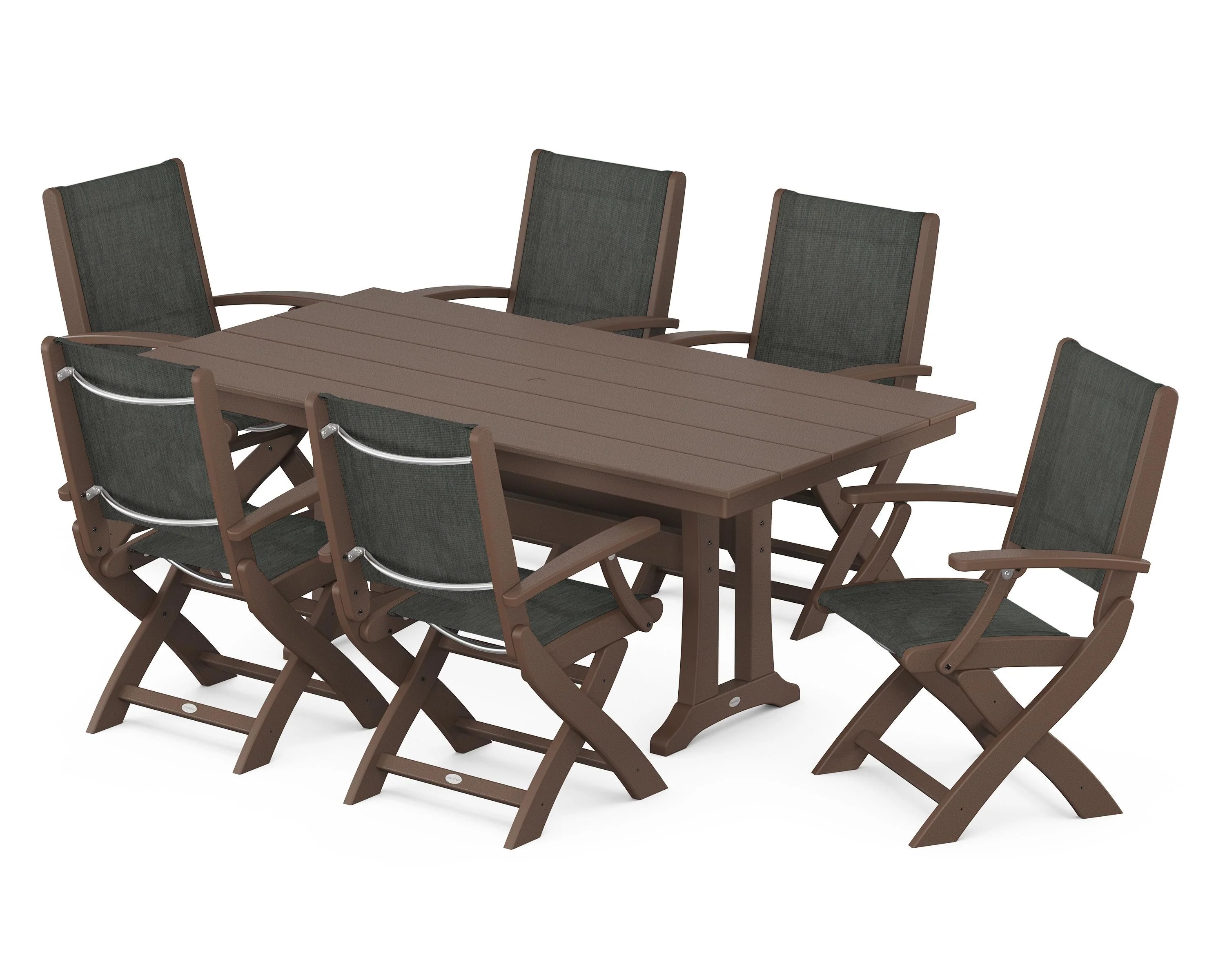 Coastal Folding Arm Chair 7-Piece Farmhouse Dining Set with Trestle Legs - Image 49