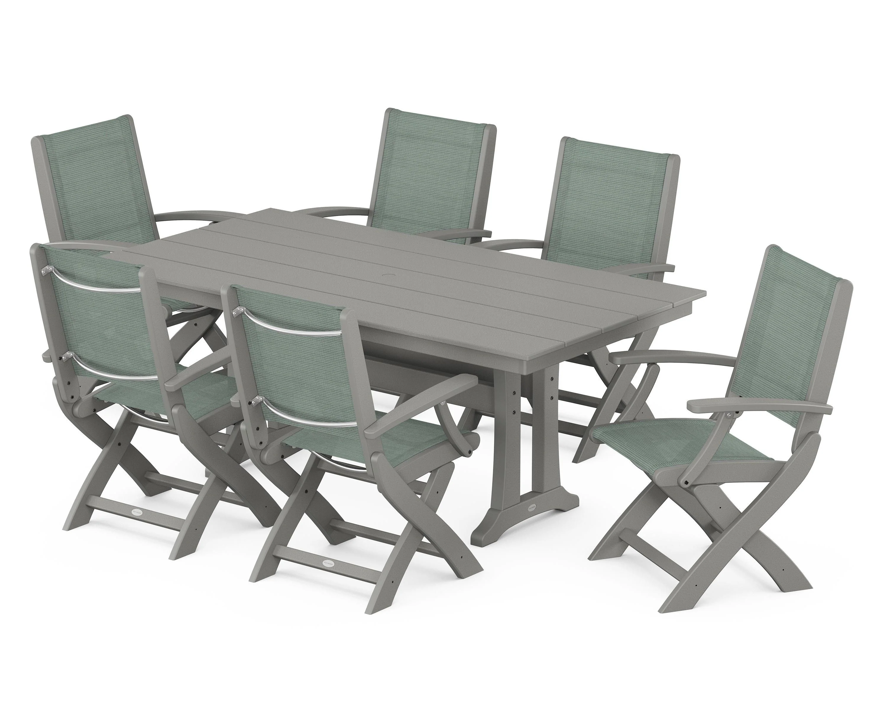 Coastal Folding Arm Chair 7-Piece Farmhouse Dining Set with Trestle Legs - Image 5