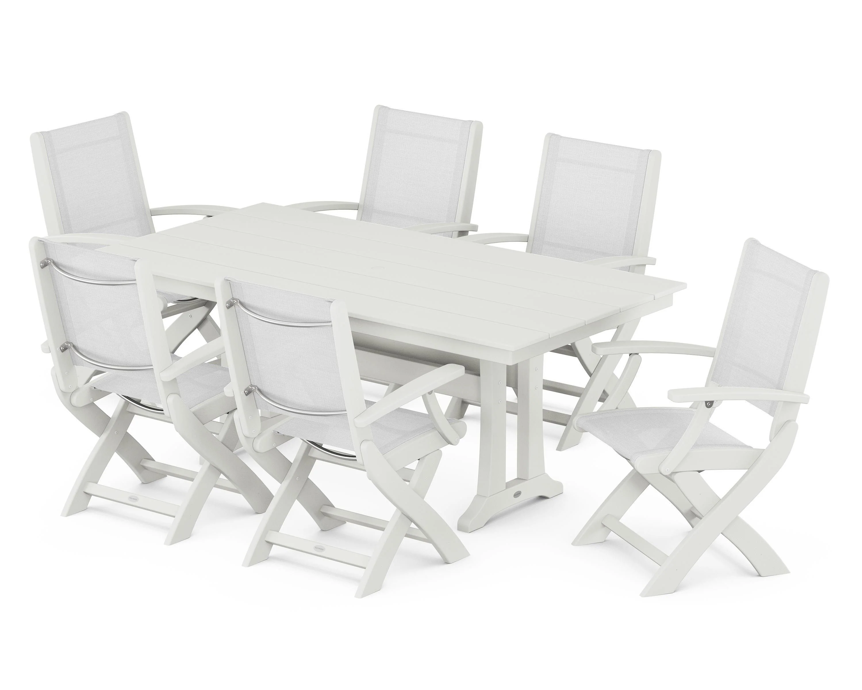 Coastal Folding Arm Chair 7-Piece Farmhouse Dining Set with Trestle Legs - Image 50