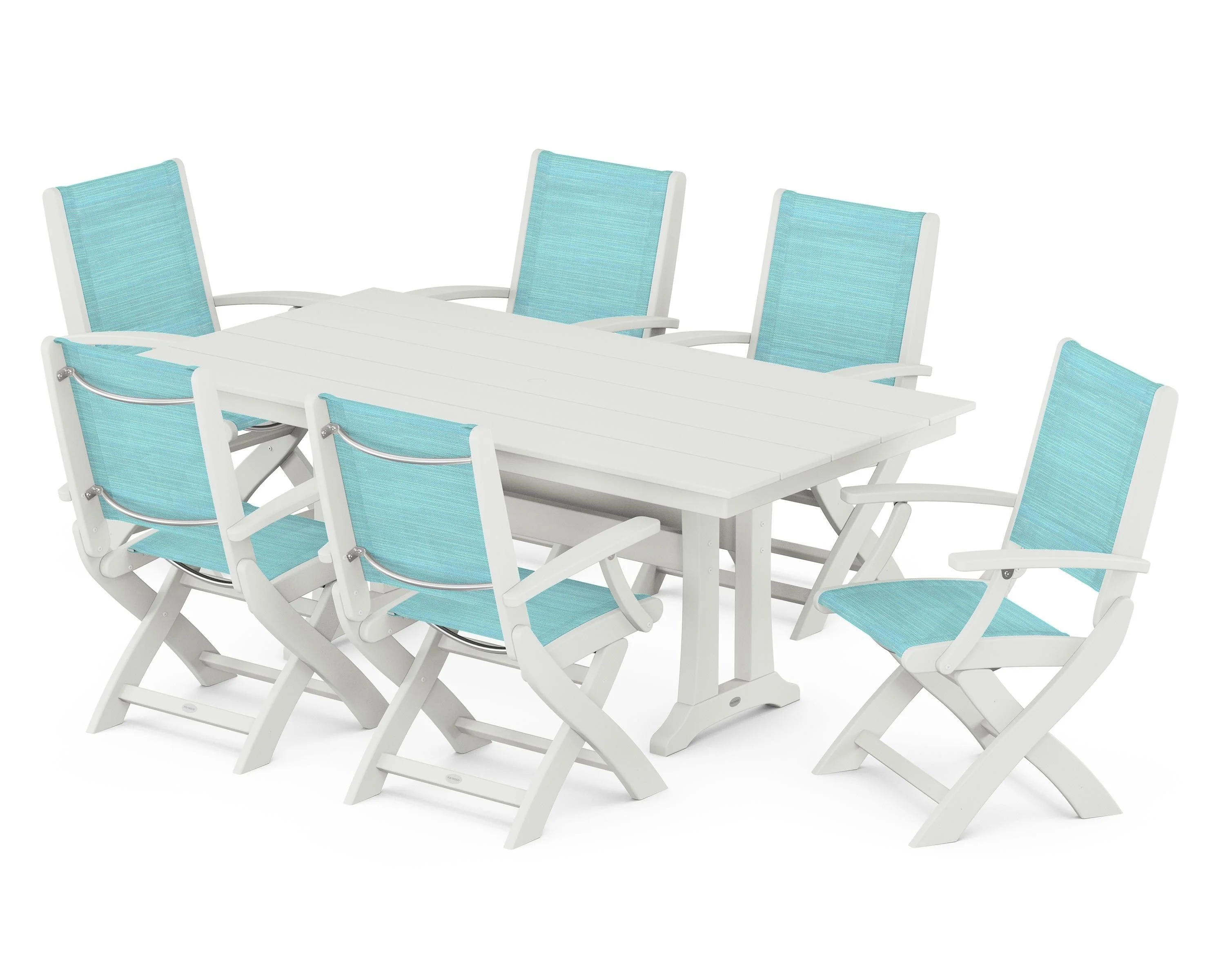 Coastal Folding Arm Chair 7-Piece Farmhouse Dining Set with Trestle Legs - Image 52