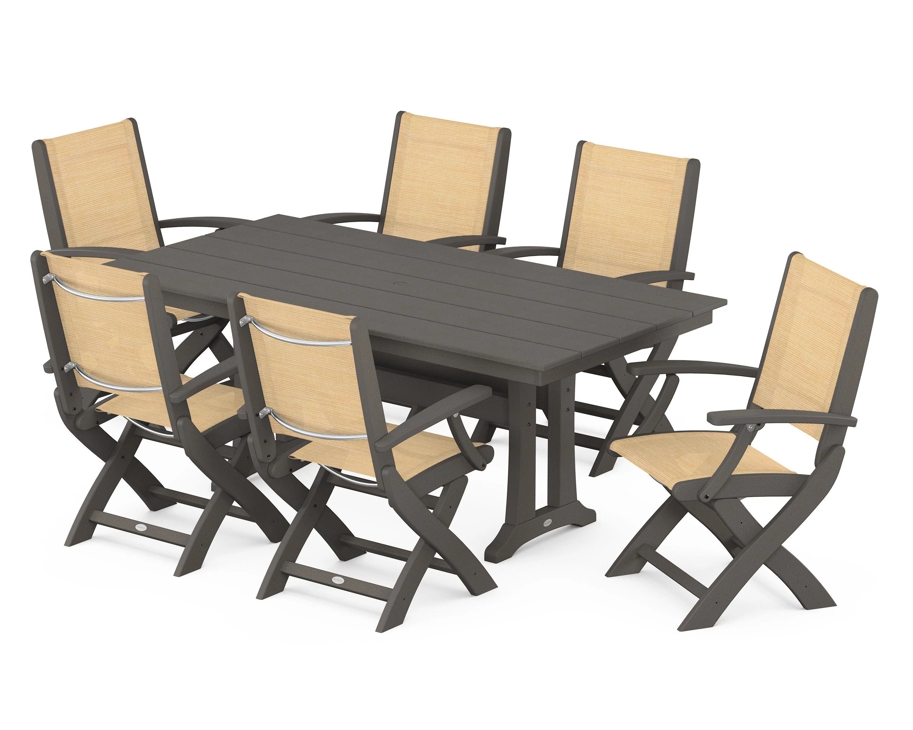 Coastal Folding Arm Chair 7-Piece Farmhouse Dining Set with Trestle Legs - Image 56