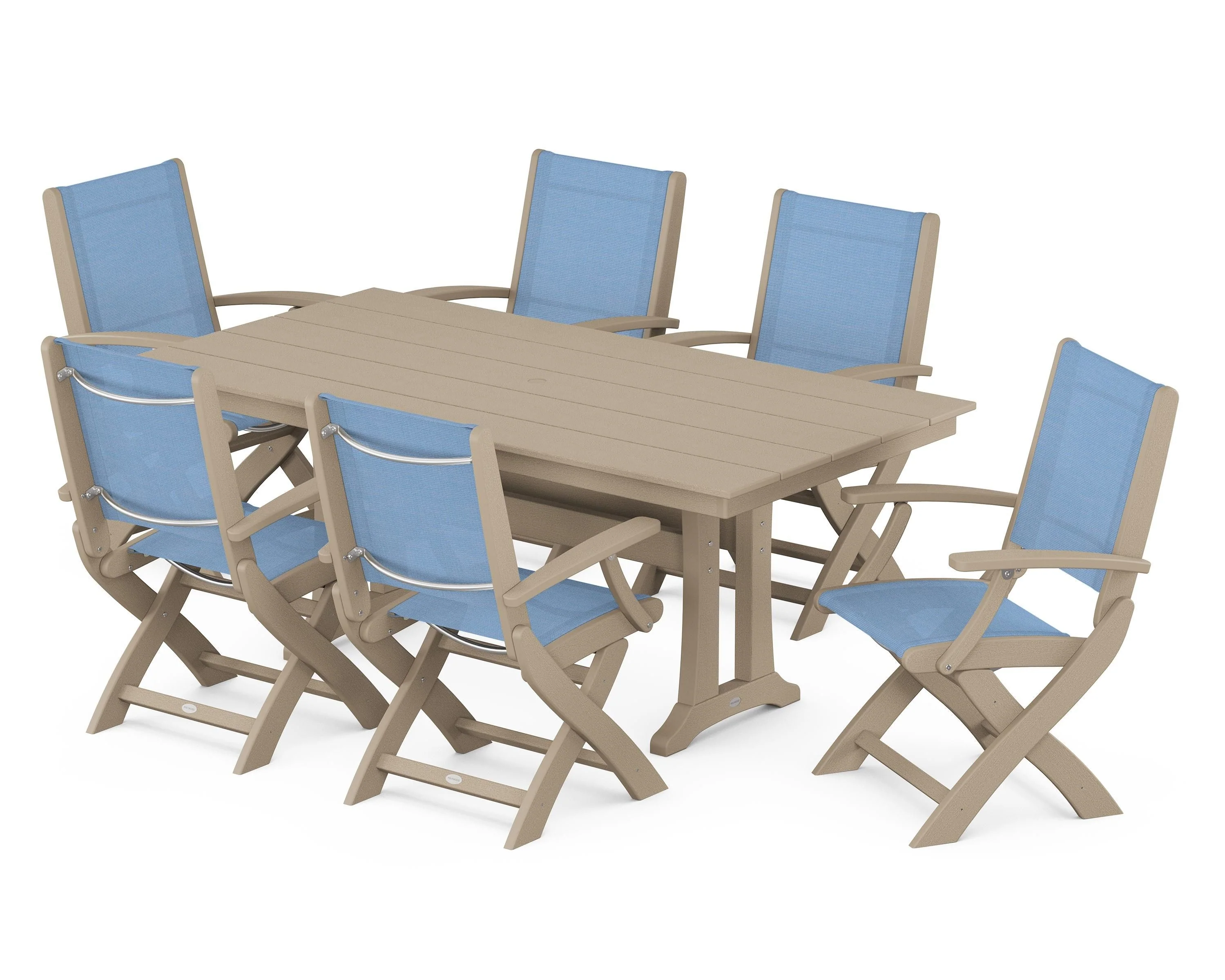 Coastal Folding Arm Chair 7-Piece Farmhouse Dining Set with Trestle Legs - Image 58
