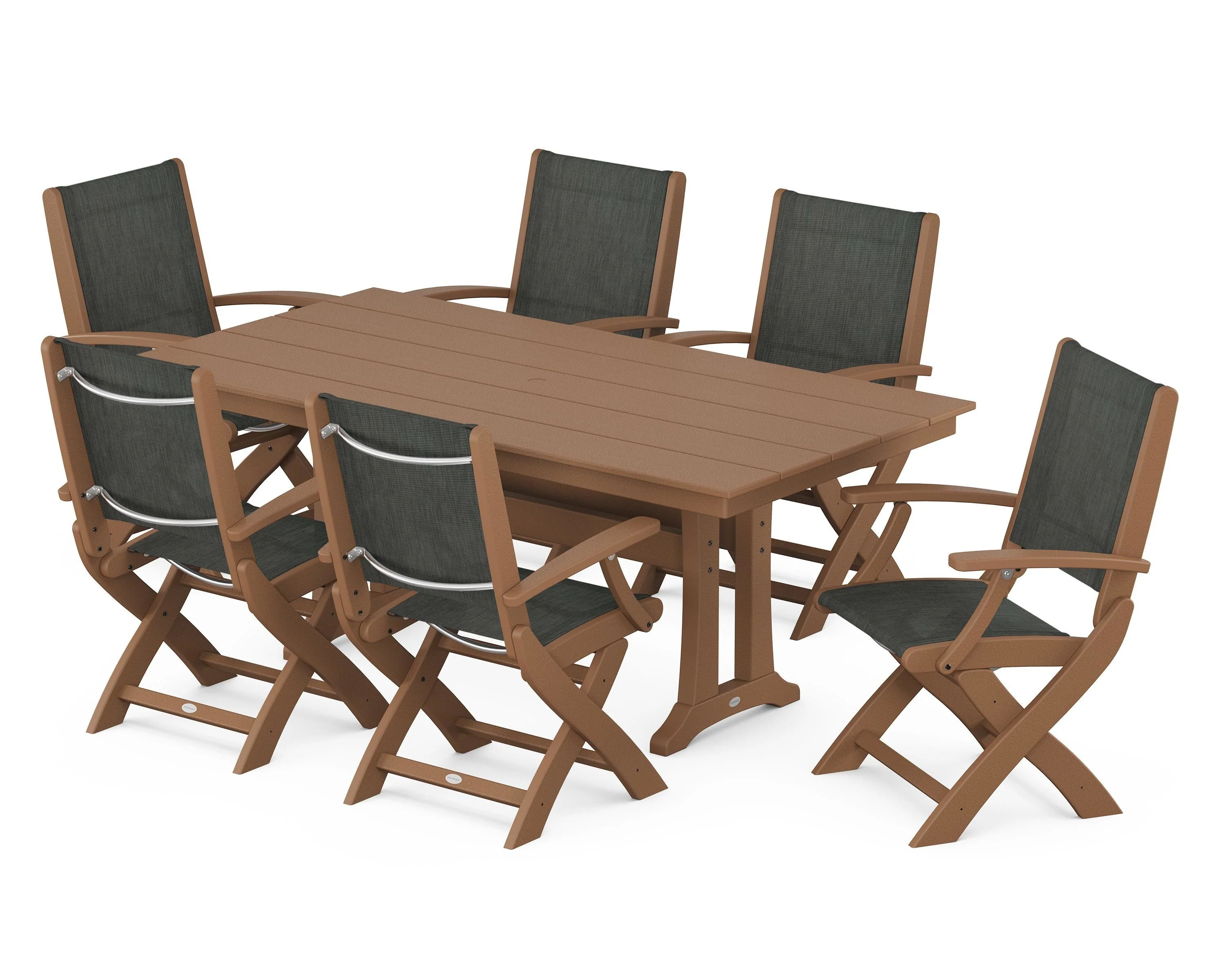 Coastal Folding Arm Chair 7-Piece Farmhouse Dining Set with Trestle Legs - Image 59