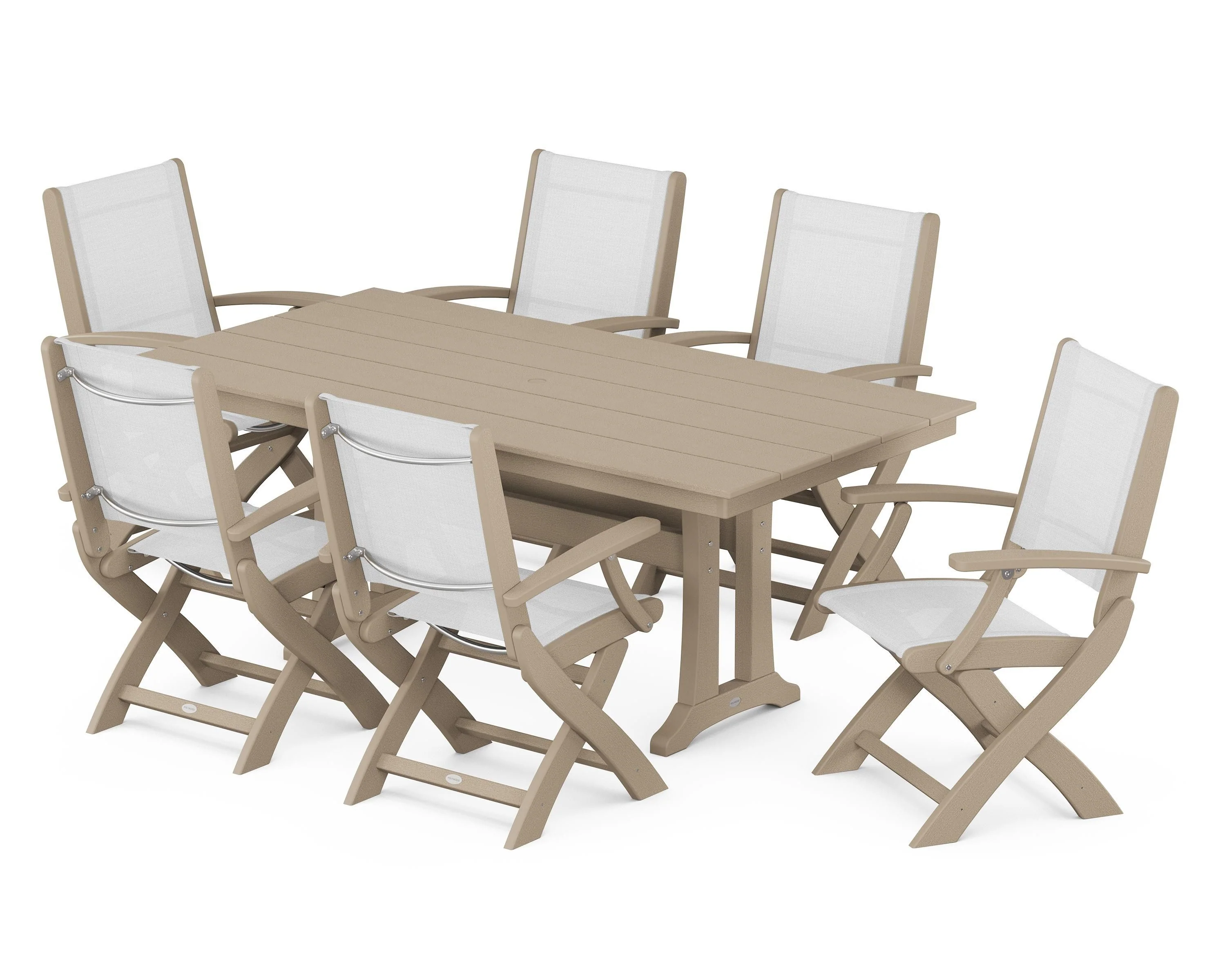Coastal Folding Arm Chair 7-Piece Farmhouse Dining Set with Trestle Legs - Image 6
