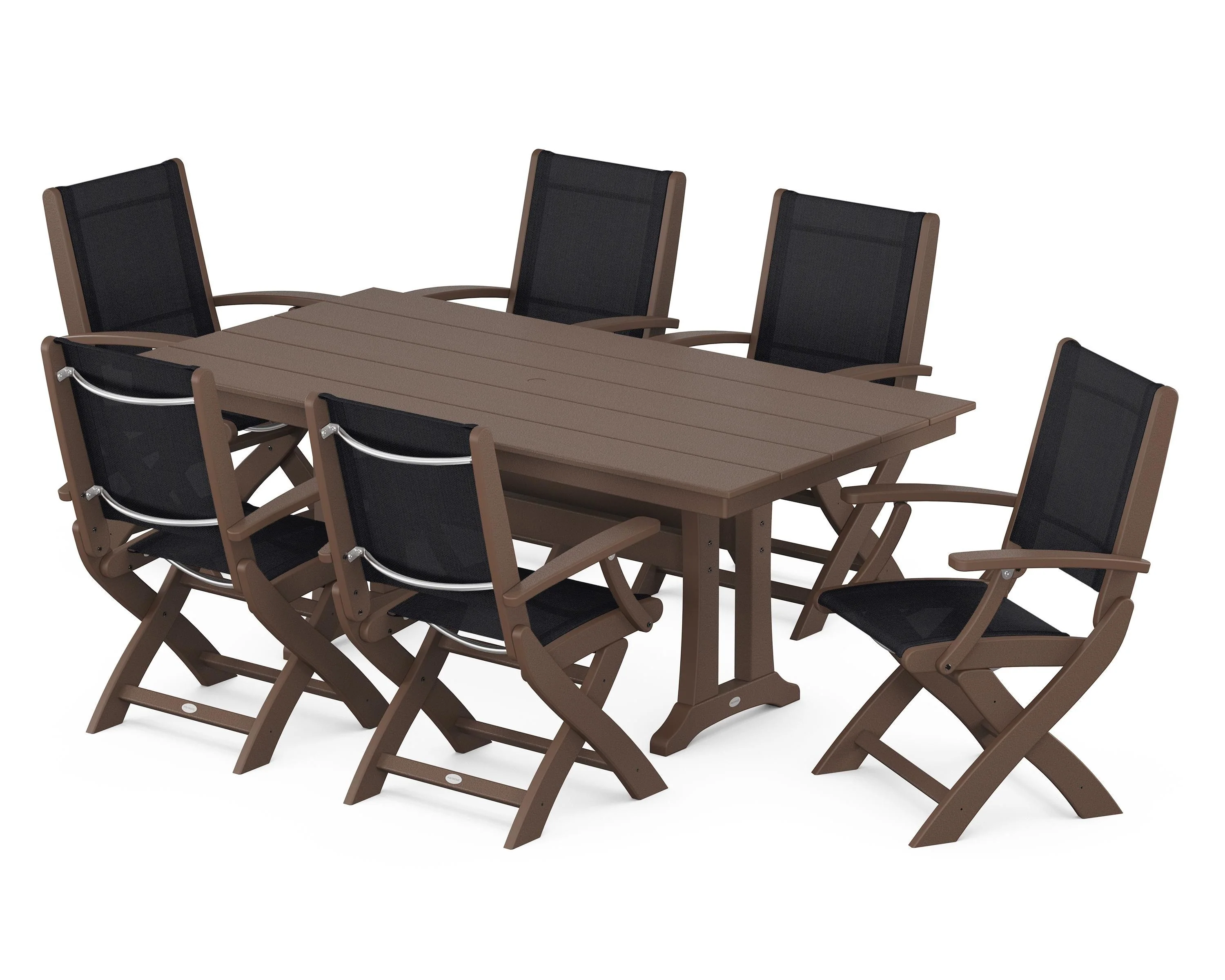 Coastal Folding Arm Chair 7-Piece Farmhouse Dining Set with Trestle Legs - Image 61
