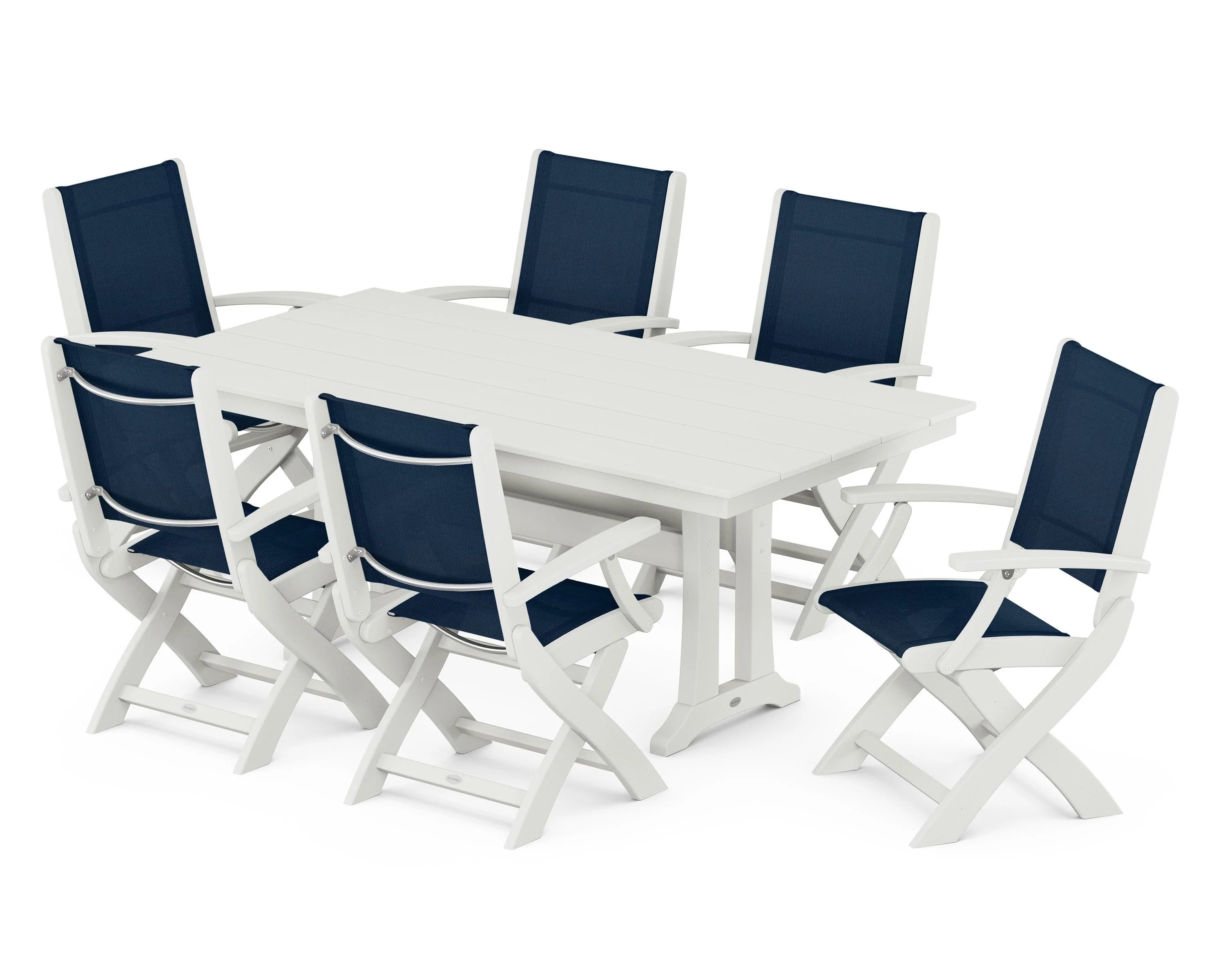 Coastal Folding Arm Chair 7-Piece Farmhouse Dining Set with Trestle Legs - Image 62