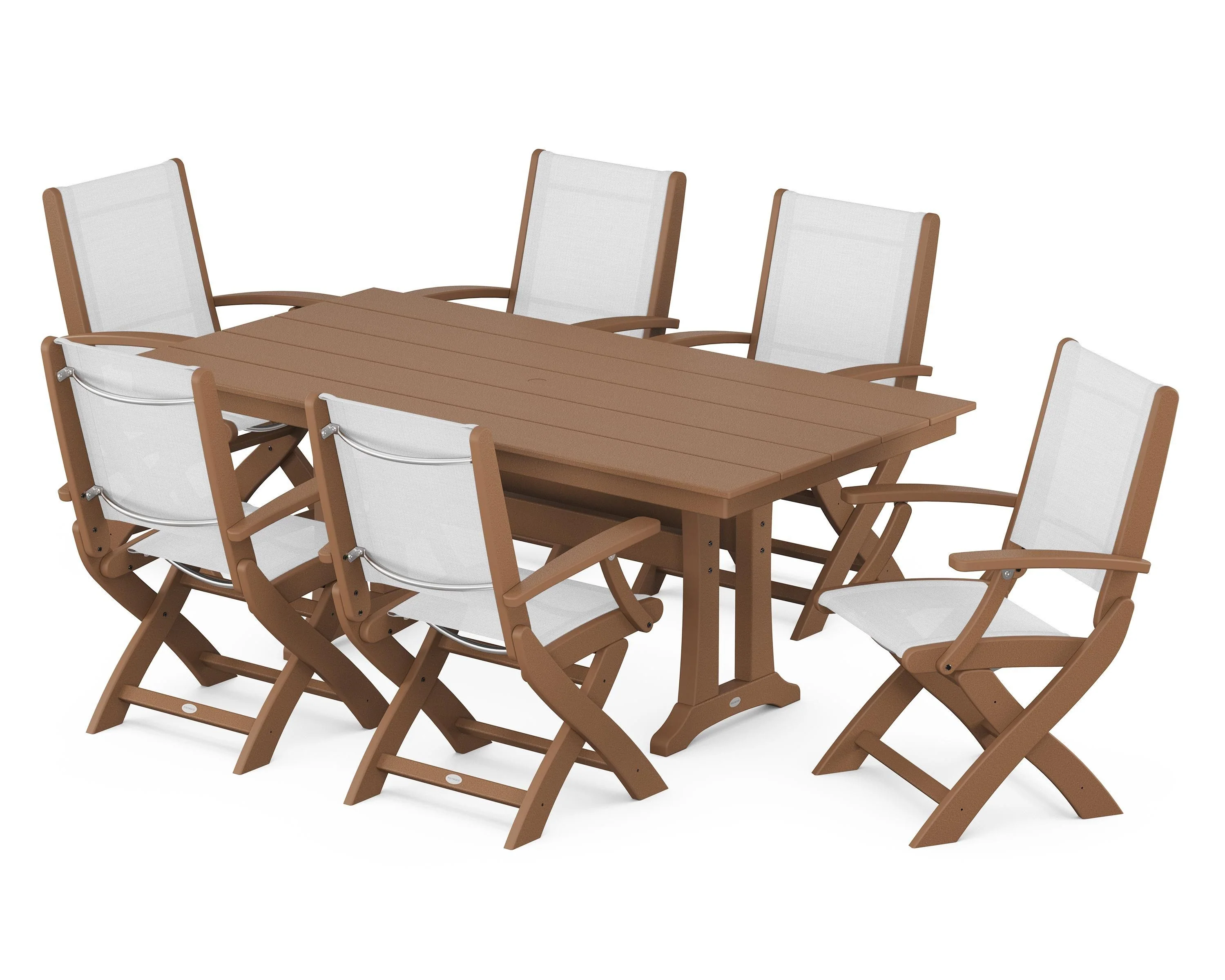 Coastal Folding Arm Chair 7-Piece Farmhouse Dining Set with Trestle Legs - Image 63