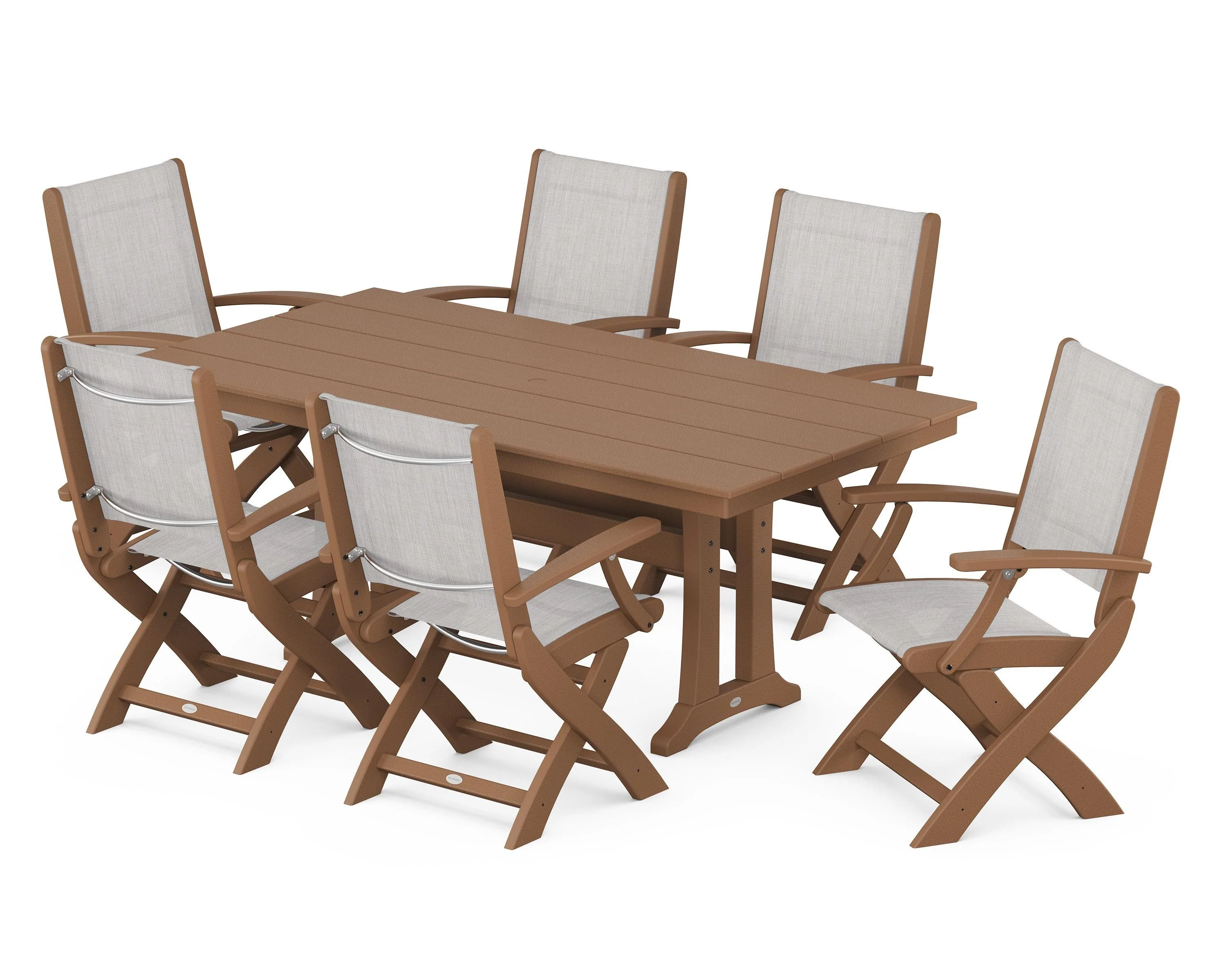 Coastal Folding Arm Chair 7-Piece Farmhouse Dining Set with Trestle Legs - Image 64