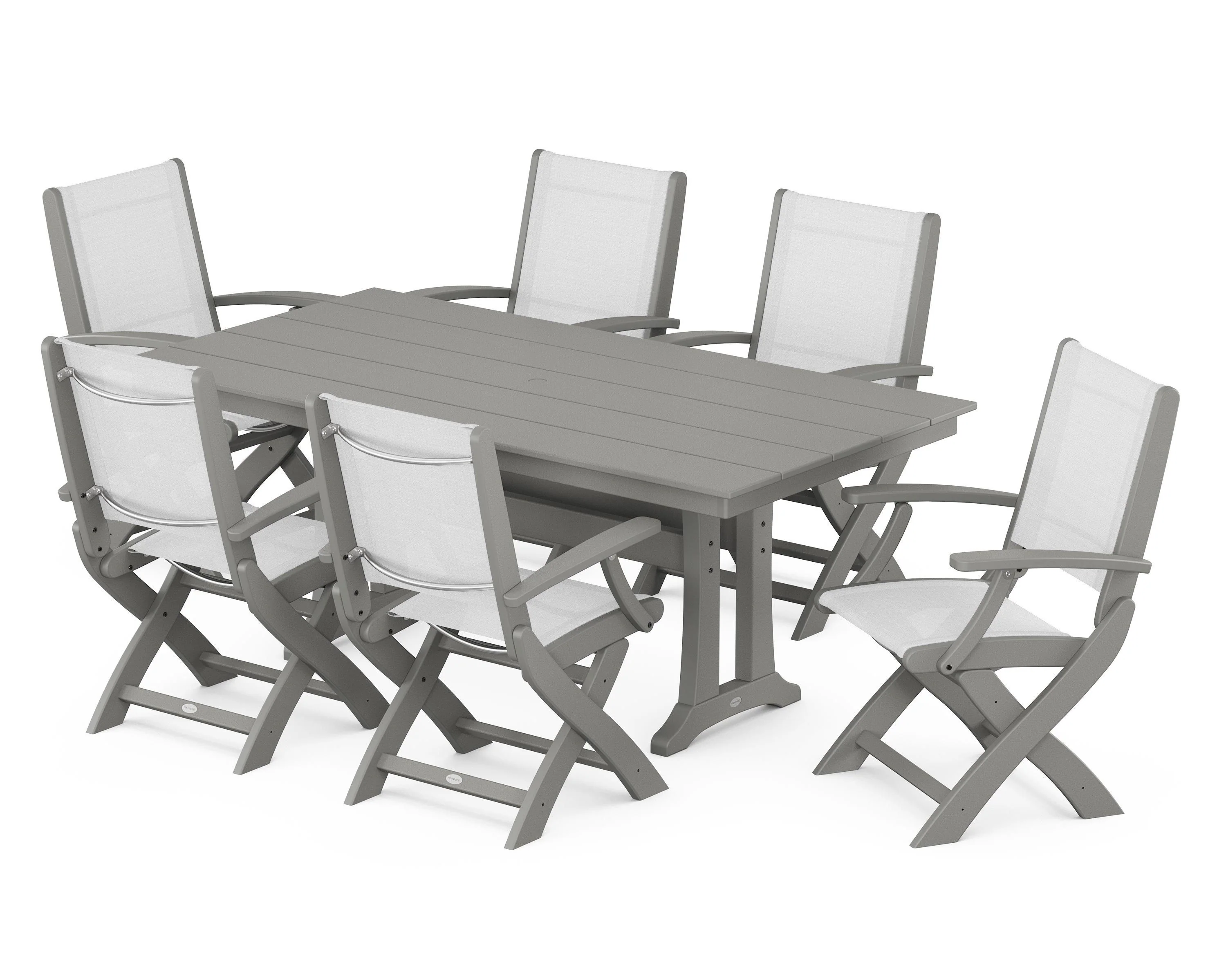 Coastal Folding Arm Chair 7-Piece Farmhouse Dining Set with Trestle Legs - Image 66