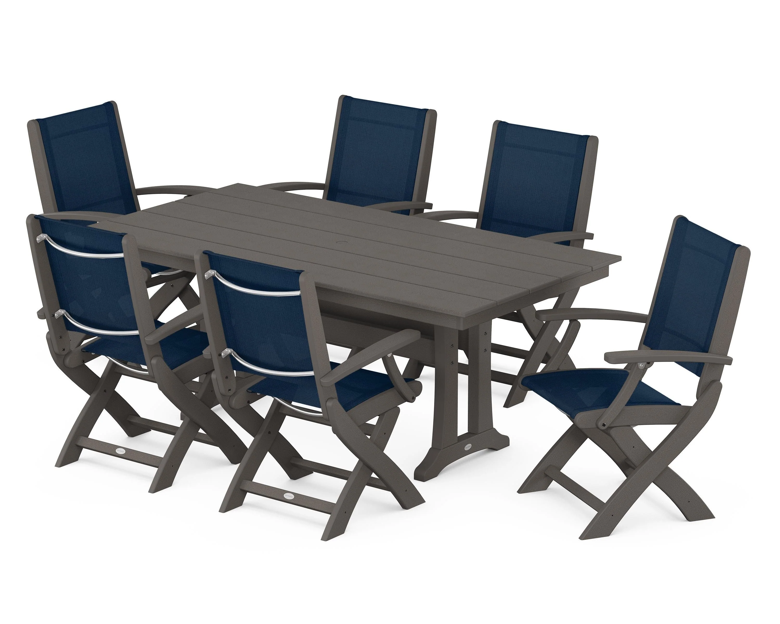 Coastal Folding Arm Chair 7-Piece Farmhouse Dining Set with Trestle Legs - Image 67