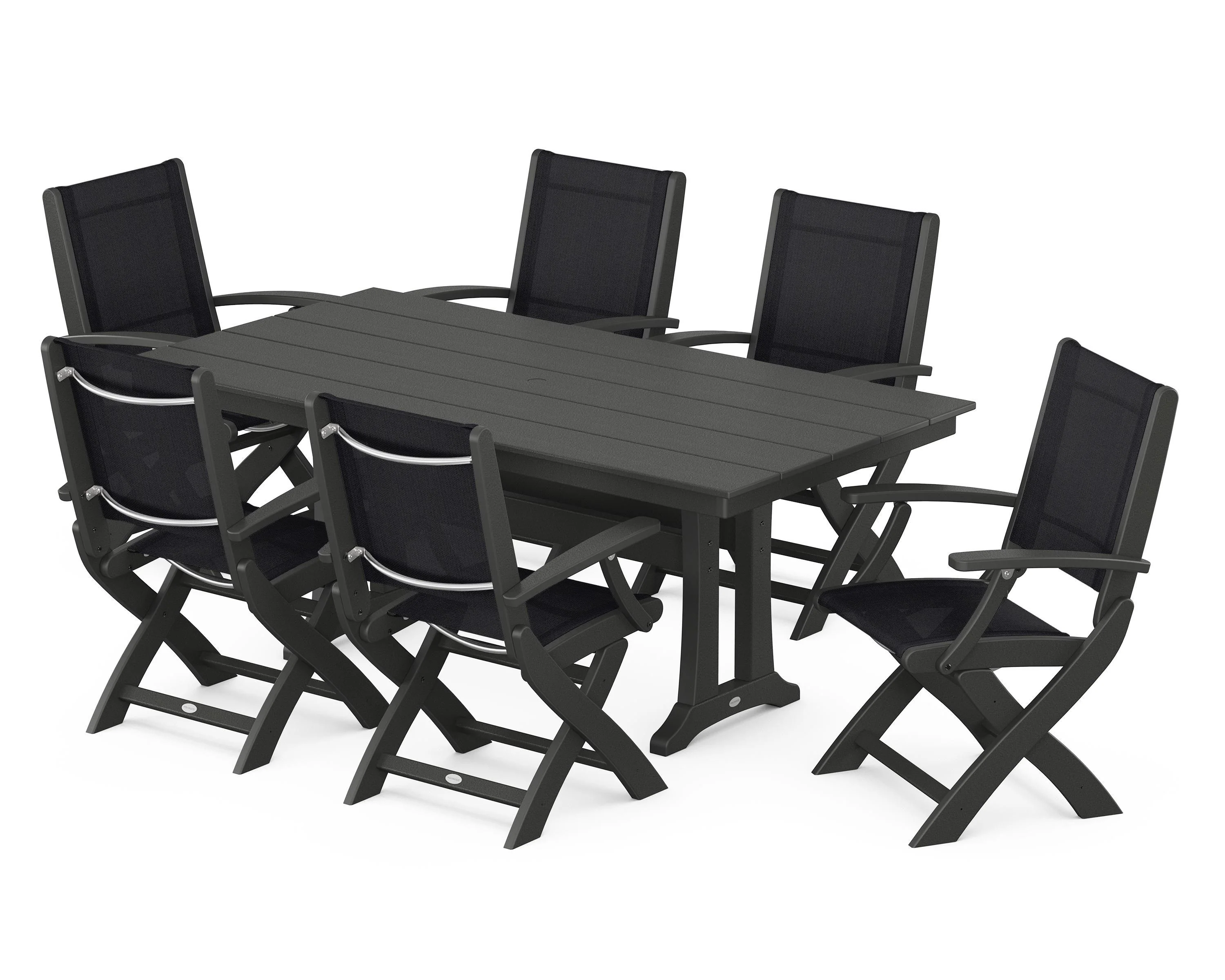 Coastal Folding Arm Chair 7-Piece Farmhouse Dining Set with Trestle Legs - Image 68
