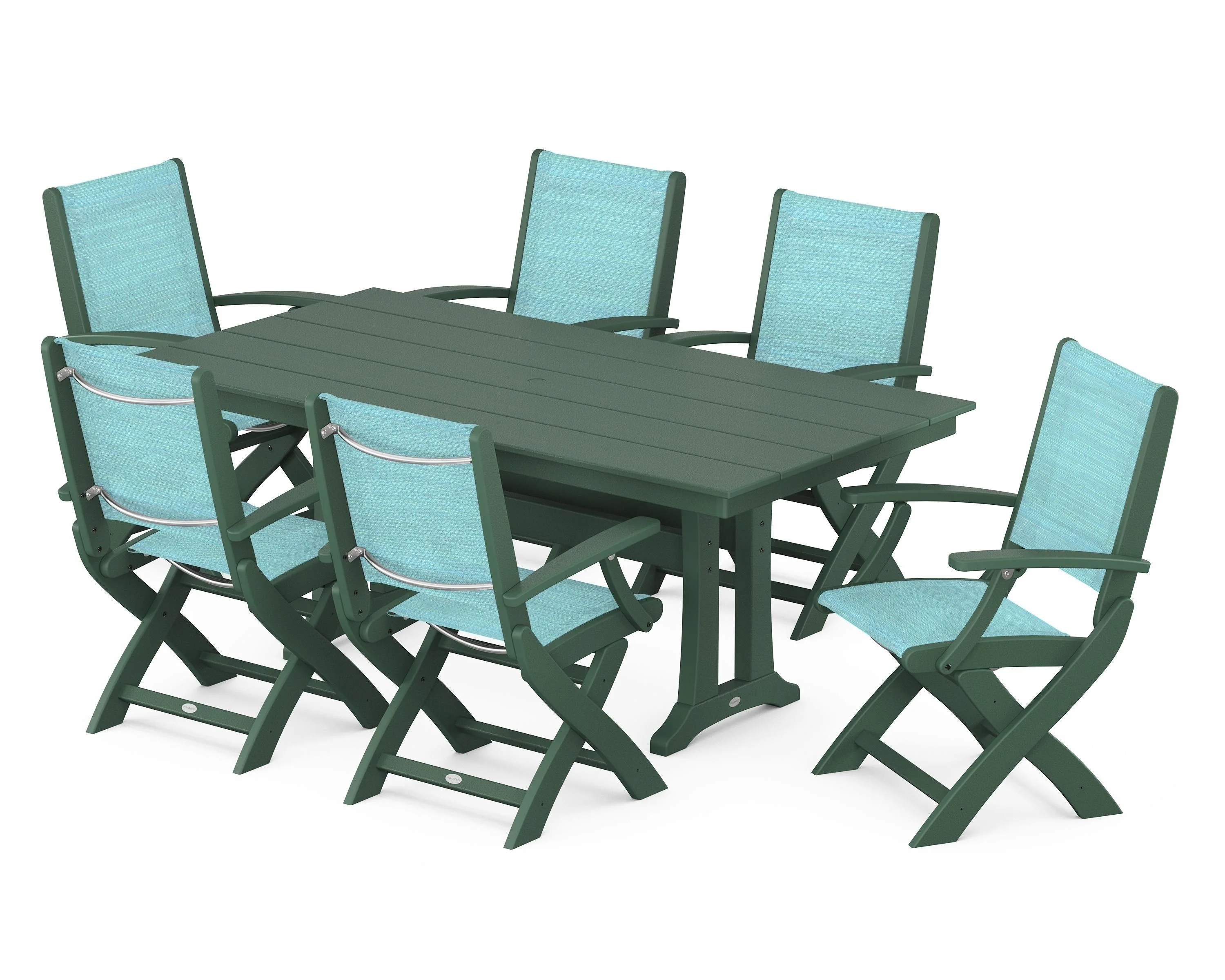 Coastal Folding Arm Chair 7-Piece Farmhouse Dining Set with Trestle Legs - Image 69