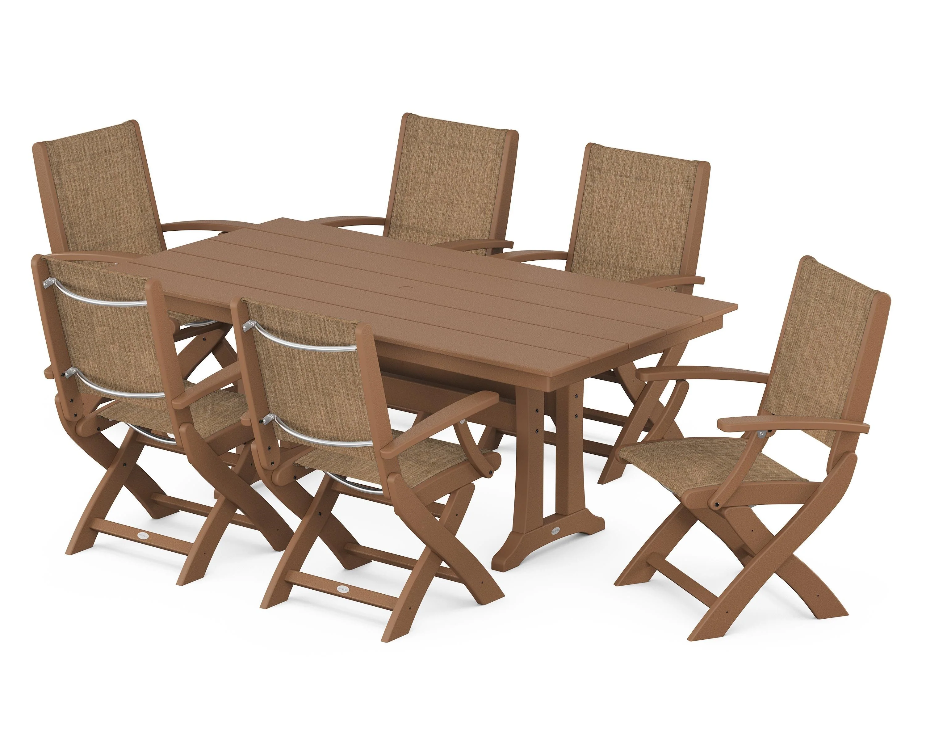 Coastal Folding Arm Chair 7-Piece Farmhouse Dining Set with Trestle Legs - Image 7