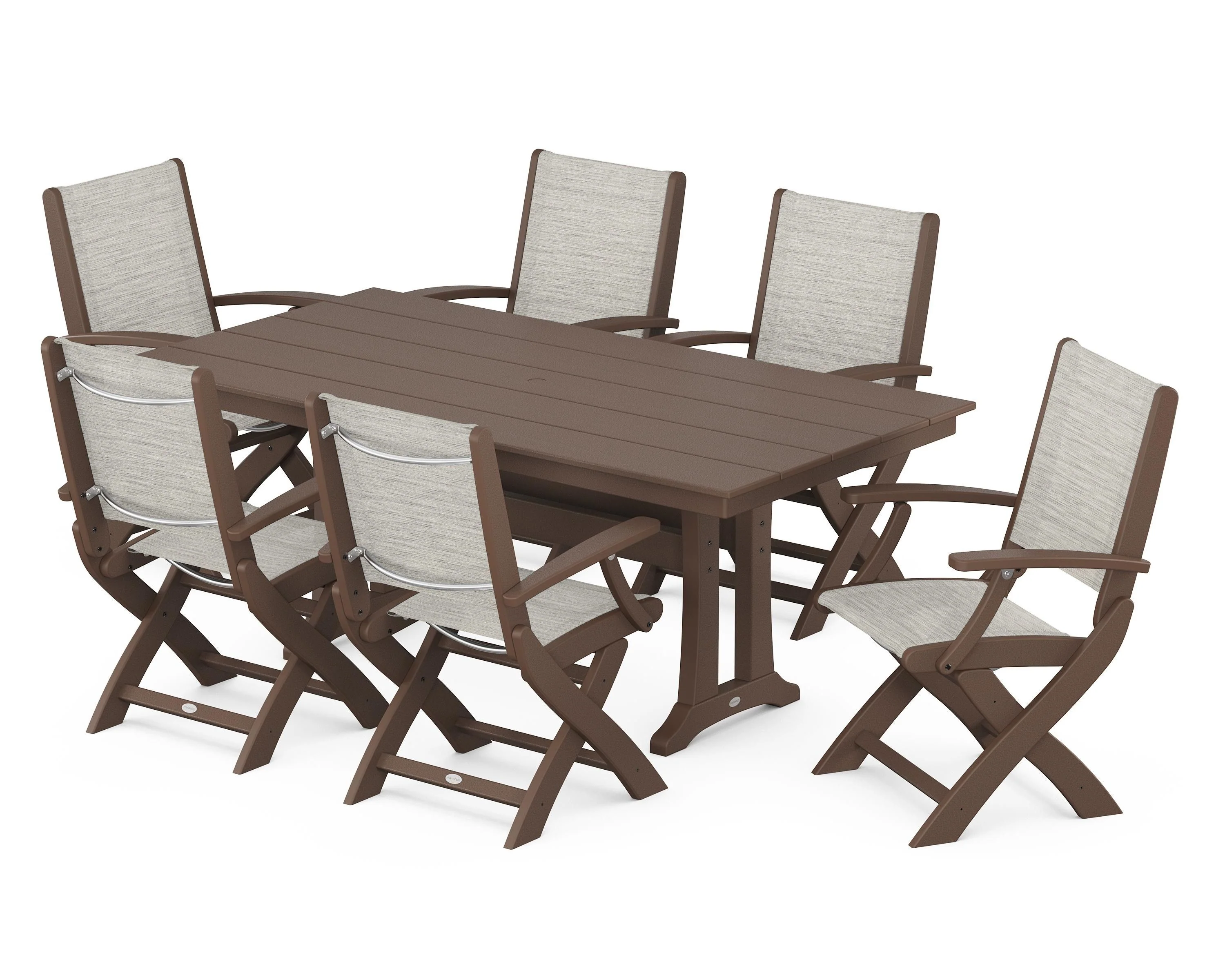 Coastal Folding Arm Chair 7-Piece Farmhouse Dining Set with Trestle Legs - Image 70