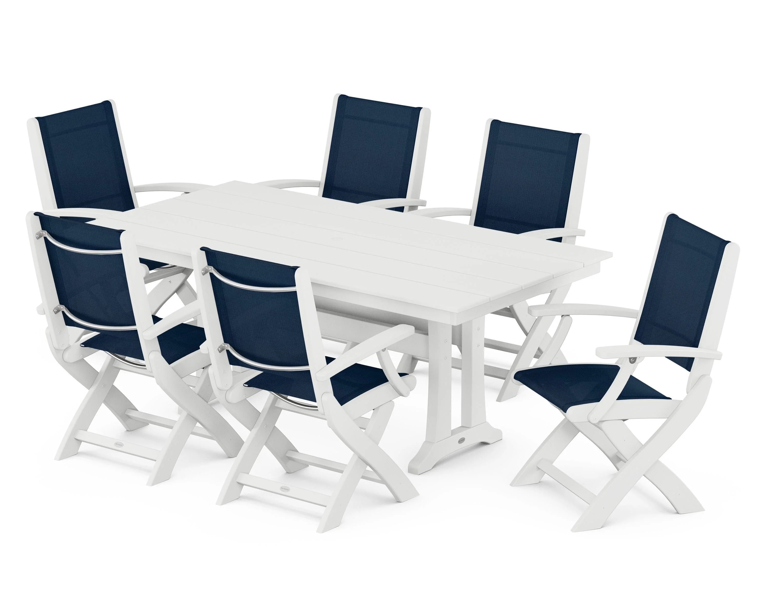 Coastal Folding Arm Chair 7-Piece Farmhouse Dining Set with Trestle Legs - Image 71
