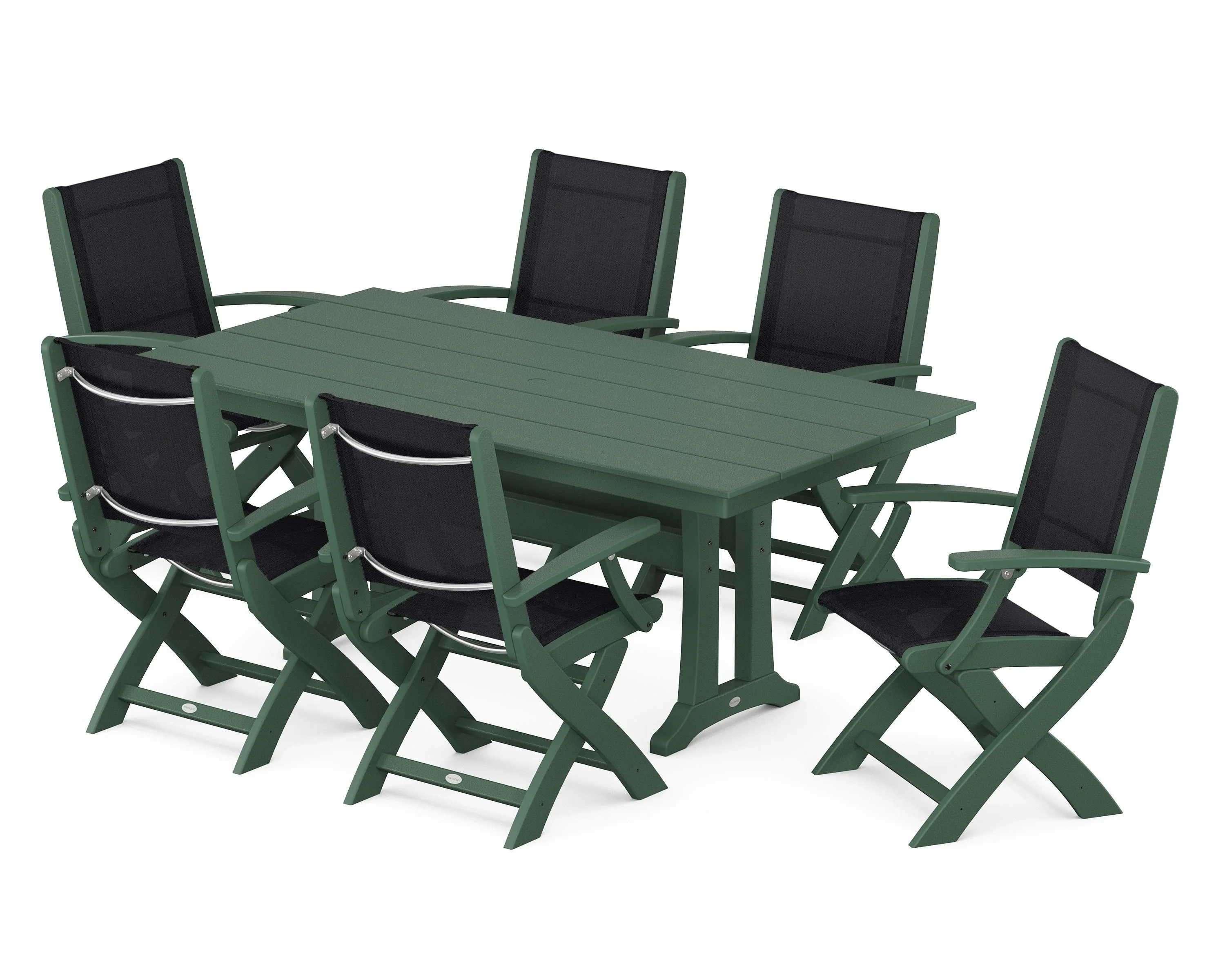 Coastal Folding Arm Chair 7-Piece Farmhouse Dining Set with Trestle Legs - Image 72