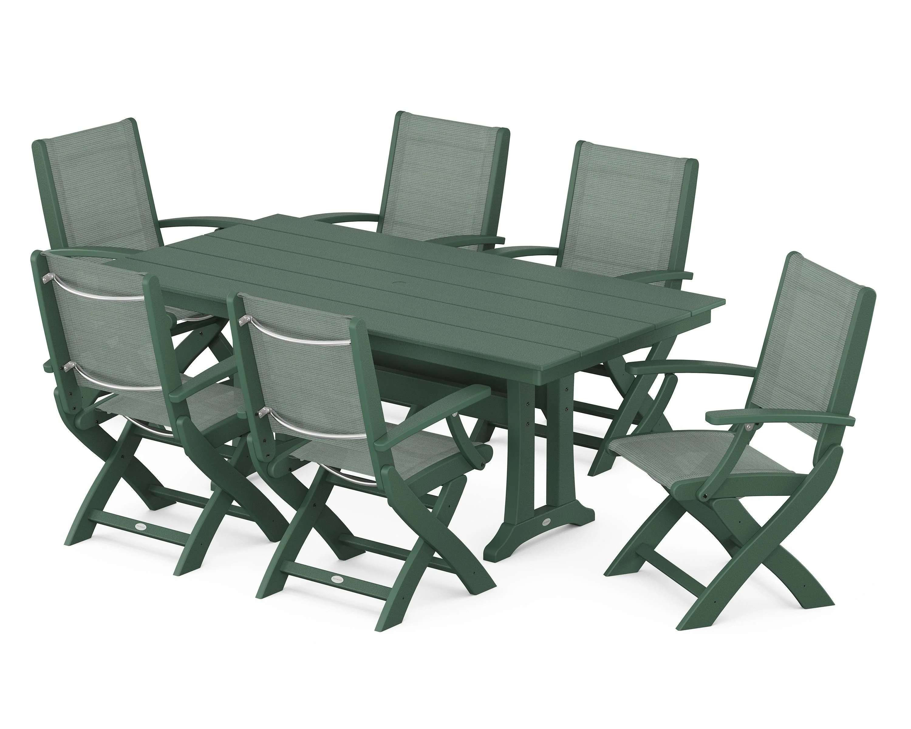 Coastal Folding Arm Chair 7-Piece Farmhouse Dining Set with Trestle Legs - Image 74