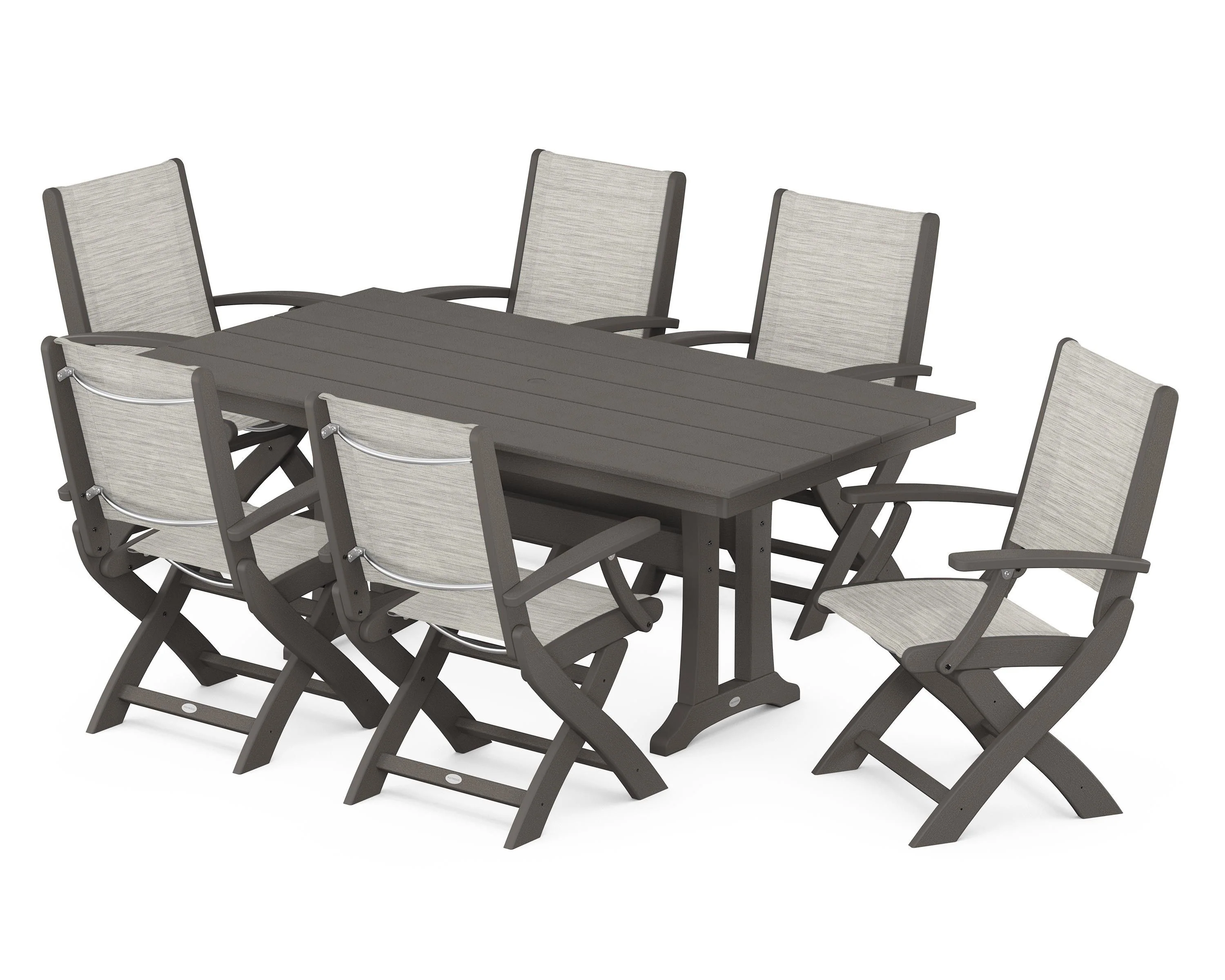 Coastal Folding Arm Chair 7-Piece Farmhouse Dining Set with Trestle Legs - Image 75