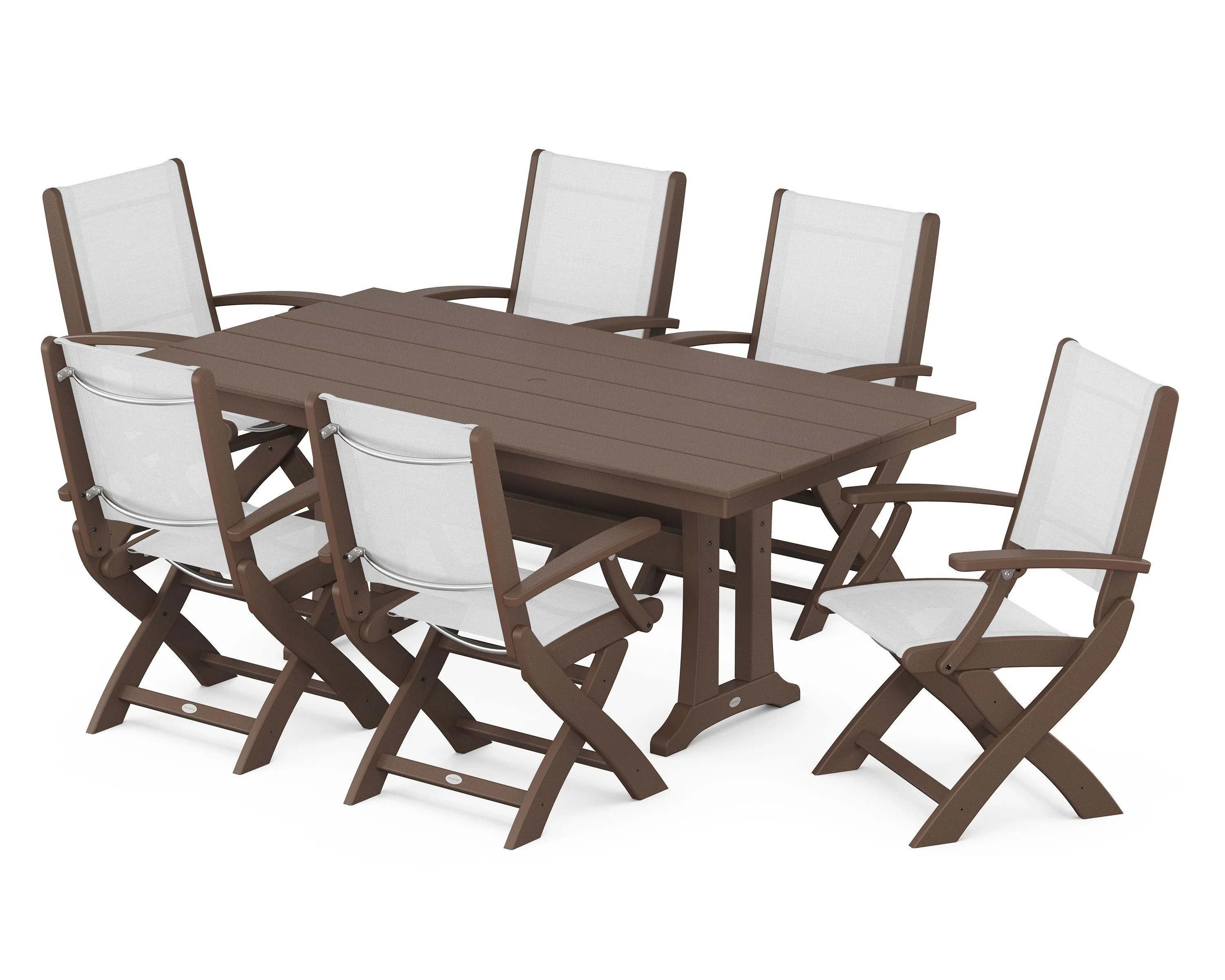 Coastal Folding Arm Chair 7-Piece Farmhouse Dining Set with Trestle Legs - Image 76
