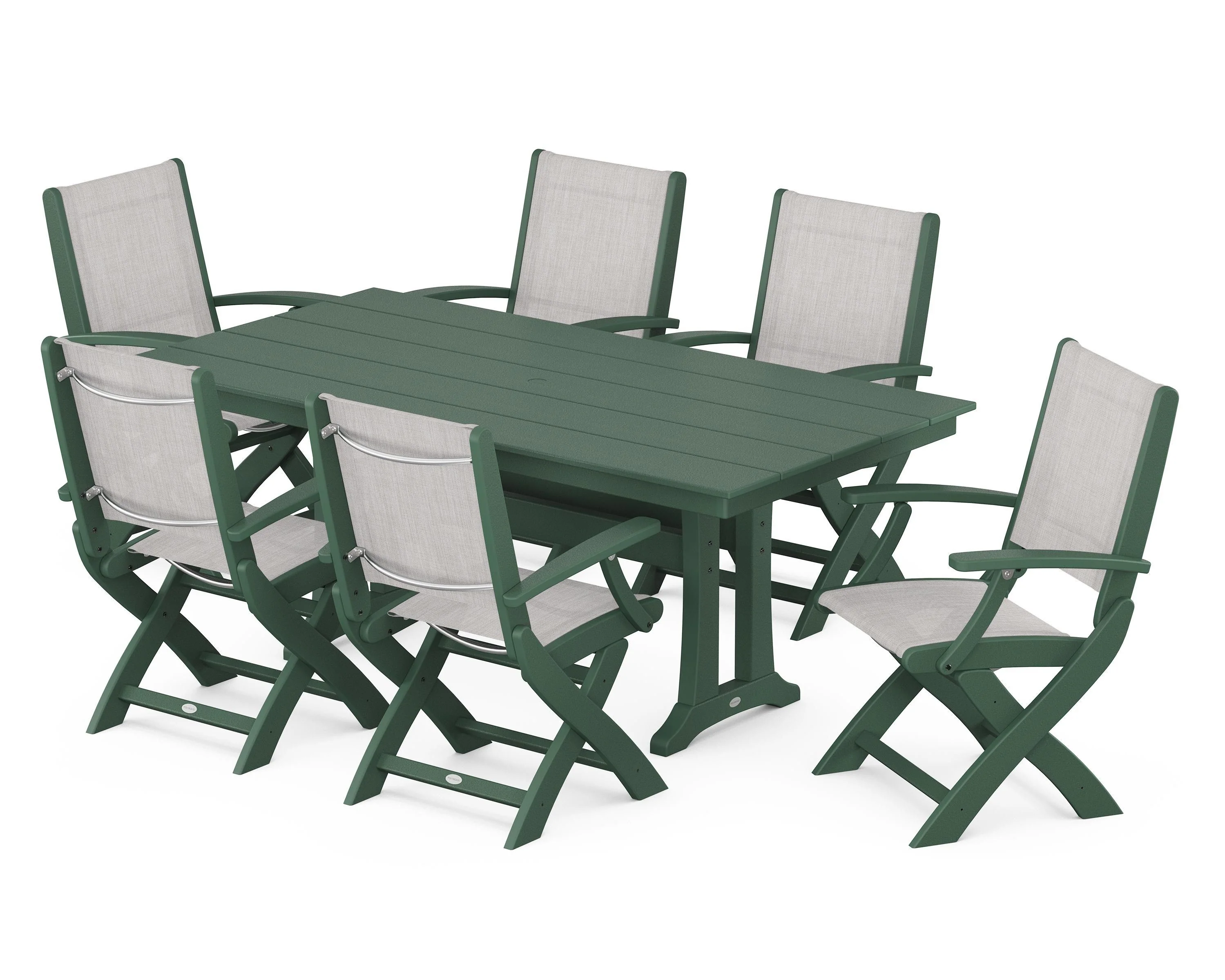 Coastal Folding Arm Chair 7-Piece Farmhouse Dining Set with Trestle Legs - Image 77
