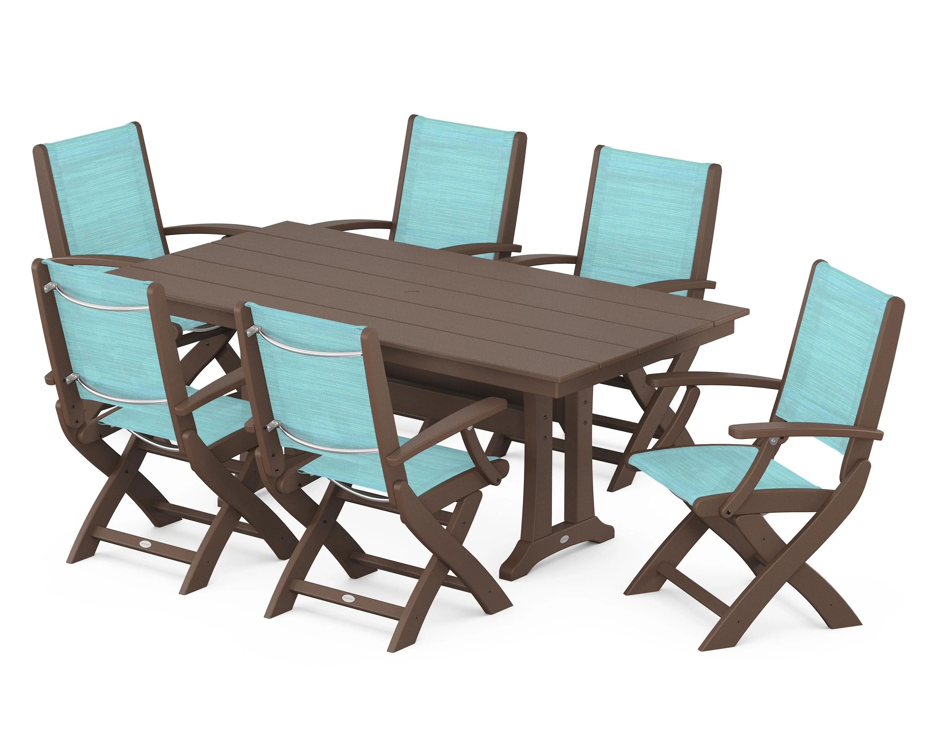 Coastal Folding Arm Chair 7-Piece Farmhouse Dining Set with Trestle Legs - Image 79
