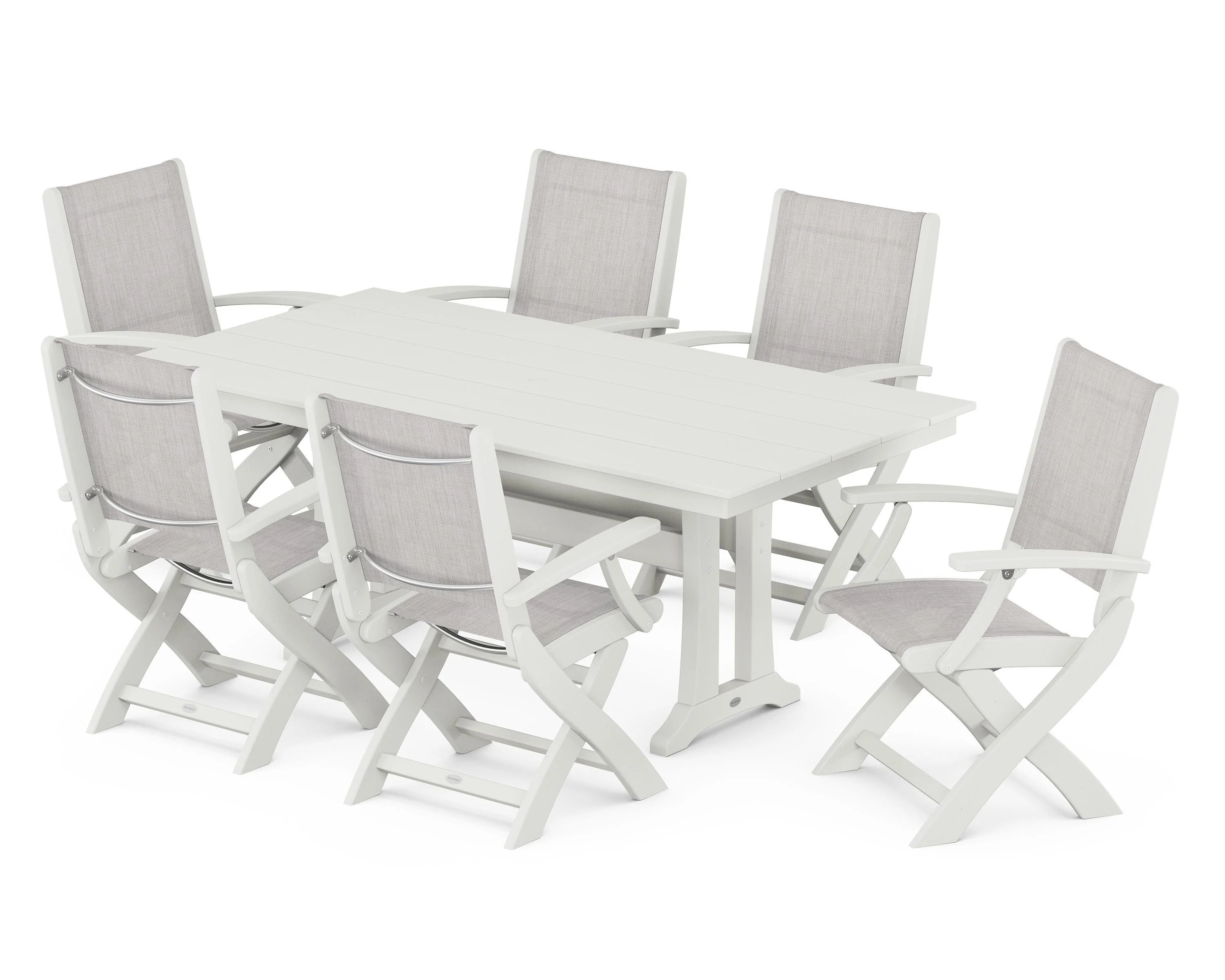 Coastal Folding Arm Chair 7-Piece Farmhouse Dining Set with Trestle Legs - Image 8
