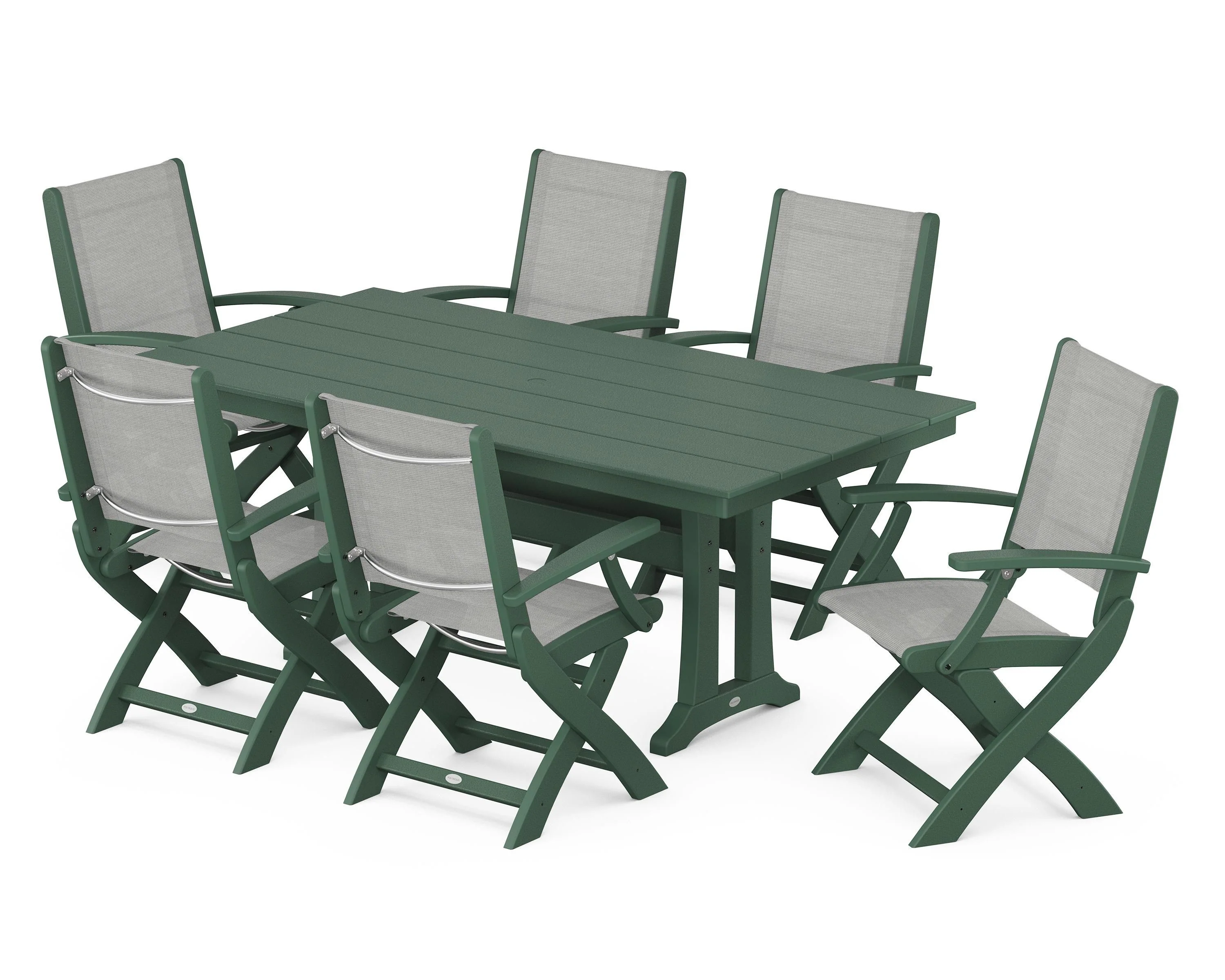 Coastal Folding Arm Chair 7-Piece Farmhouse Dining Set with Trestle Legs - Image 80