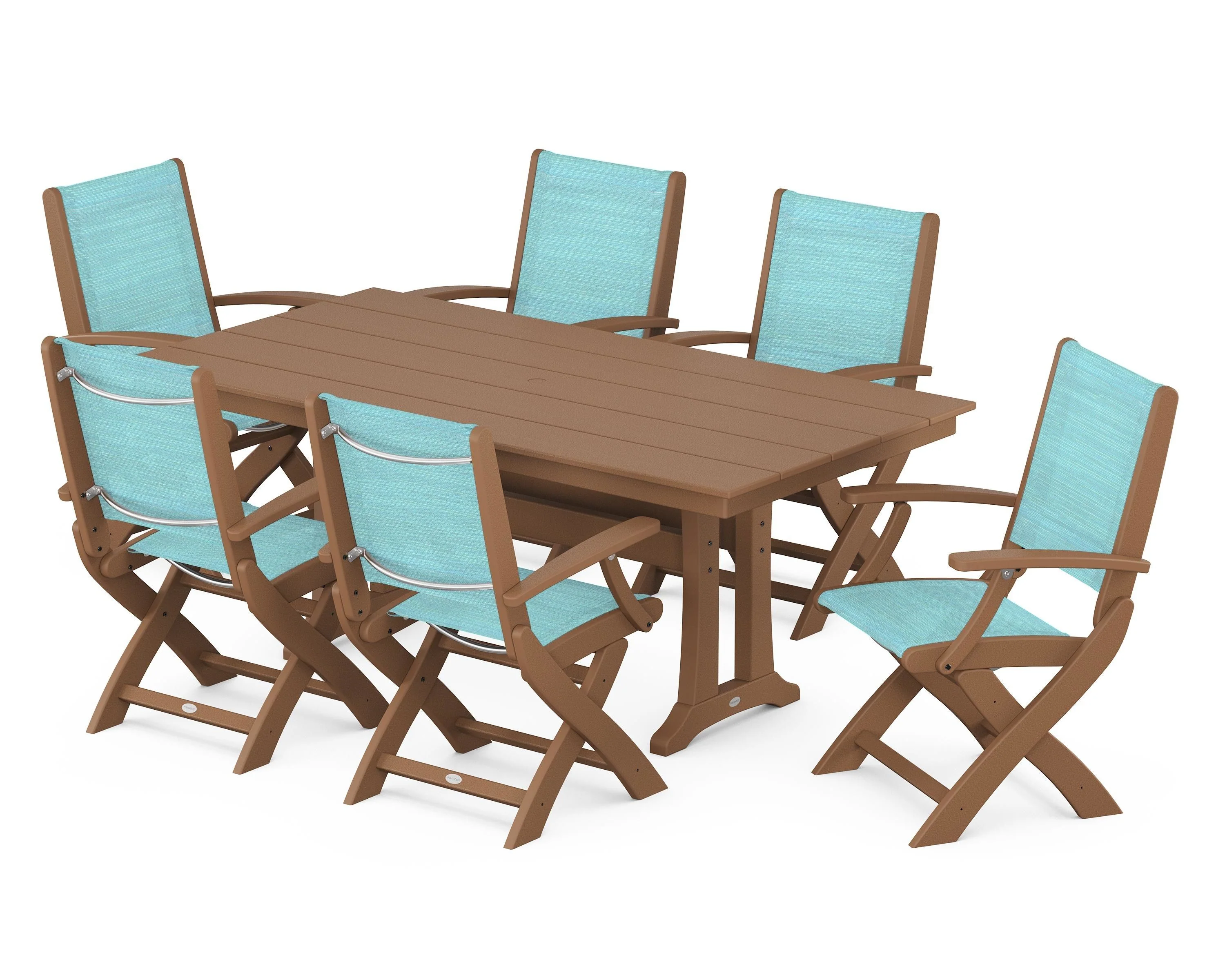 Coastal Folding Arm Chair 7-Piece Farmhouse Dining Set with Trestle Legs - Image 82