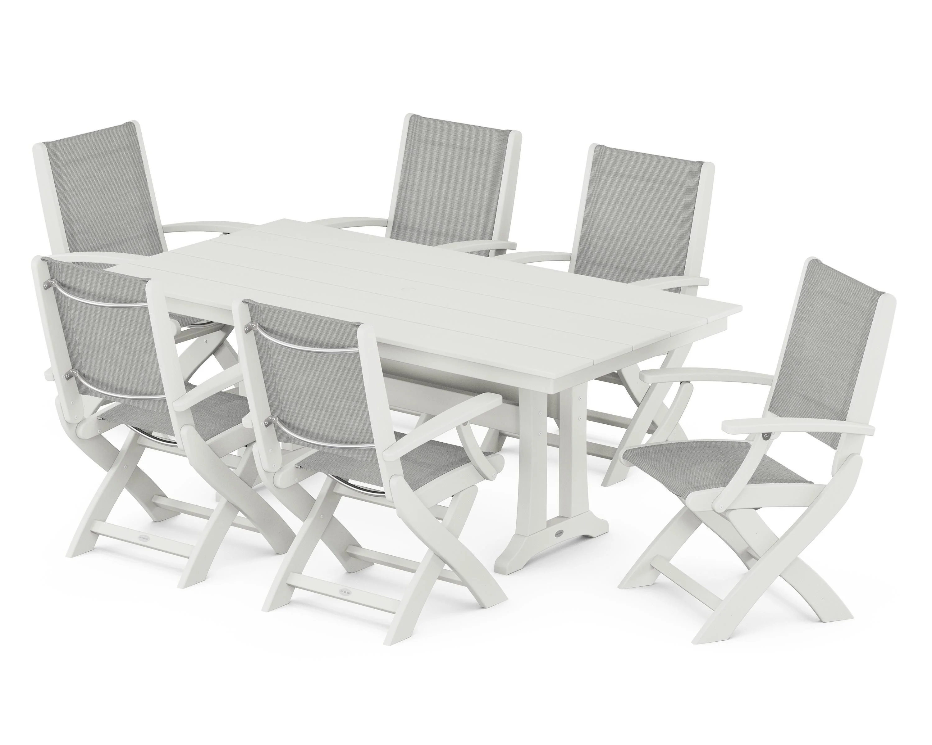 Coastal Folding Arm Chair 7-Piece Farmhouse Dining Set with Trestle Legs - Image 84