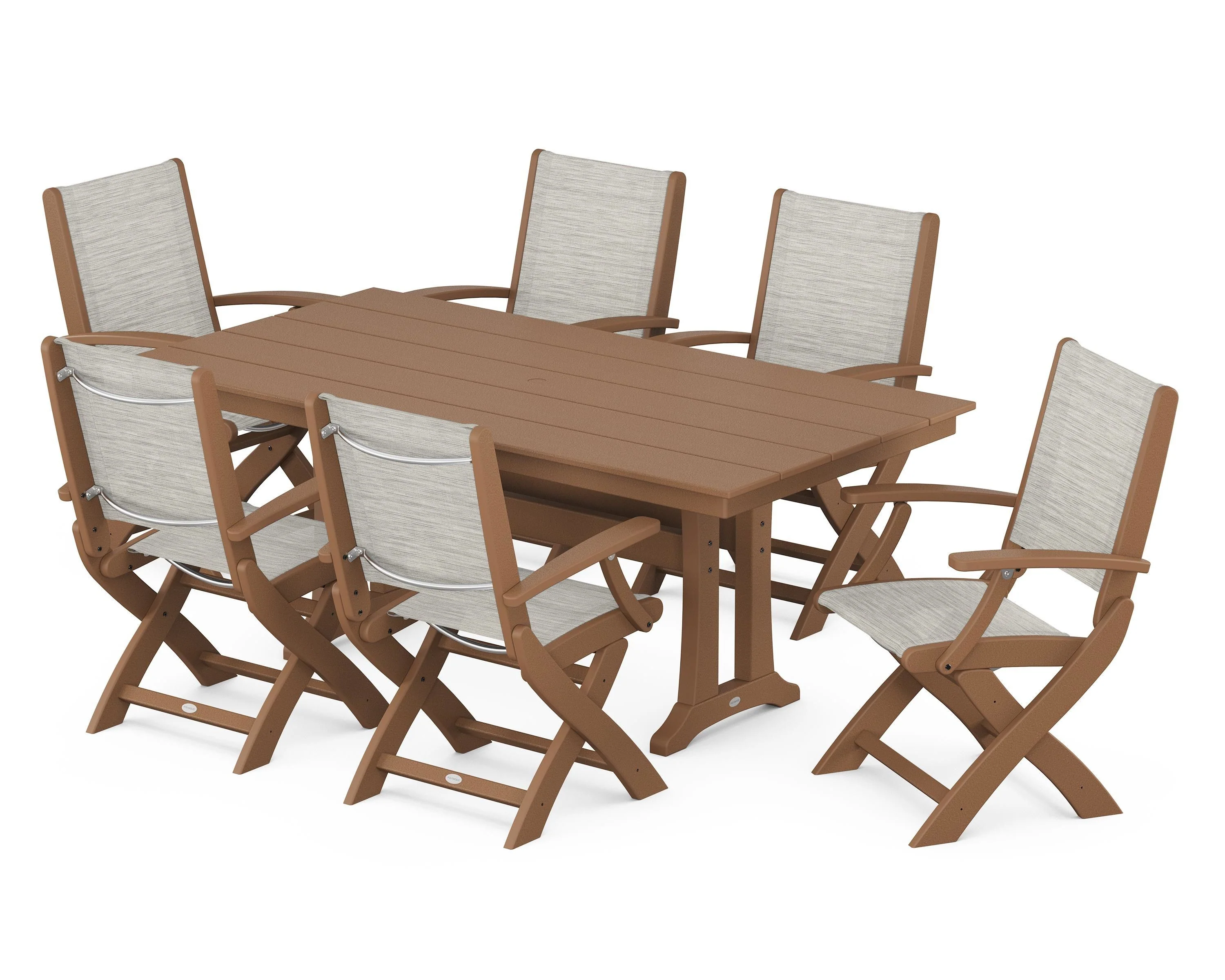 Coastal Folding Arm Chair 7-Piece Farmhouse Dining Set with Trestle Legs - Image 85
