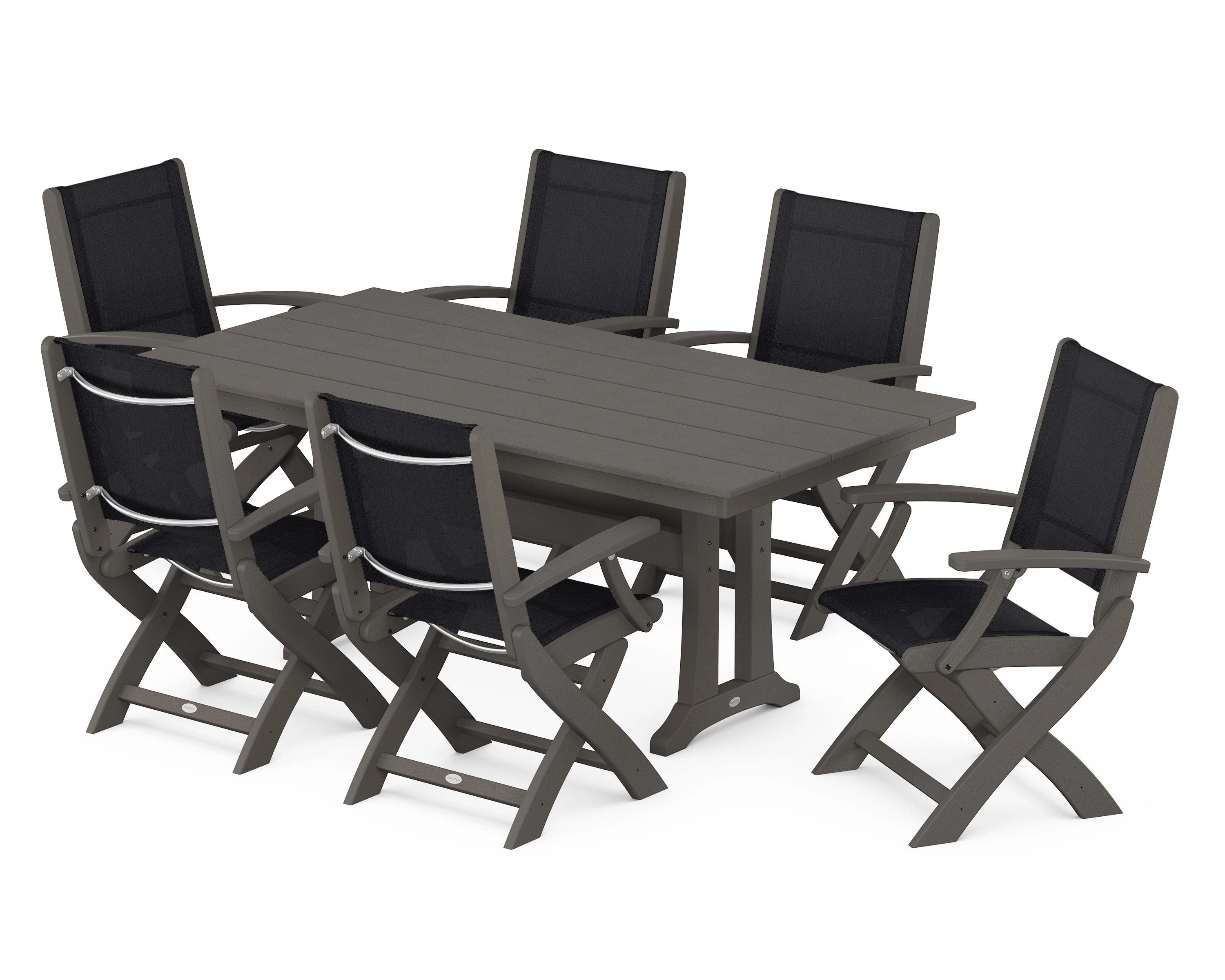 Coastal Folding Arm Chair 7-Piece Farmhouse Dining Set with Trestle Legs - Image 86