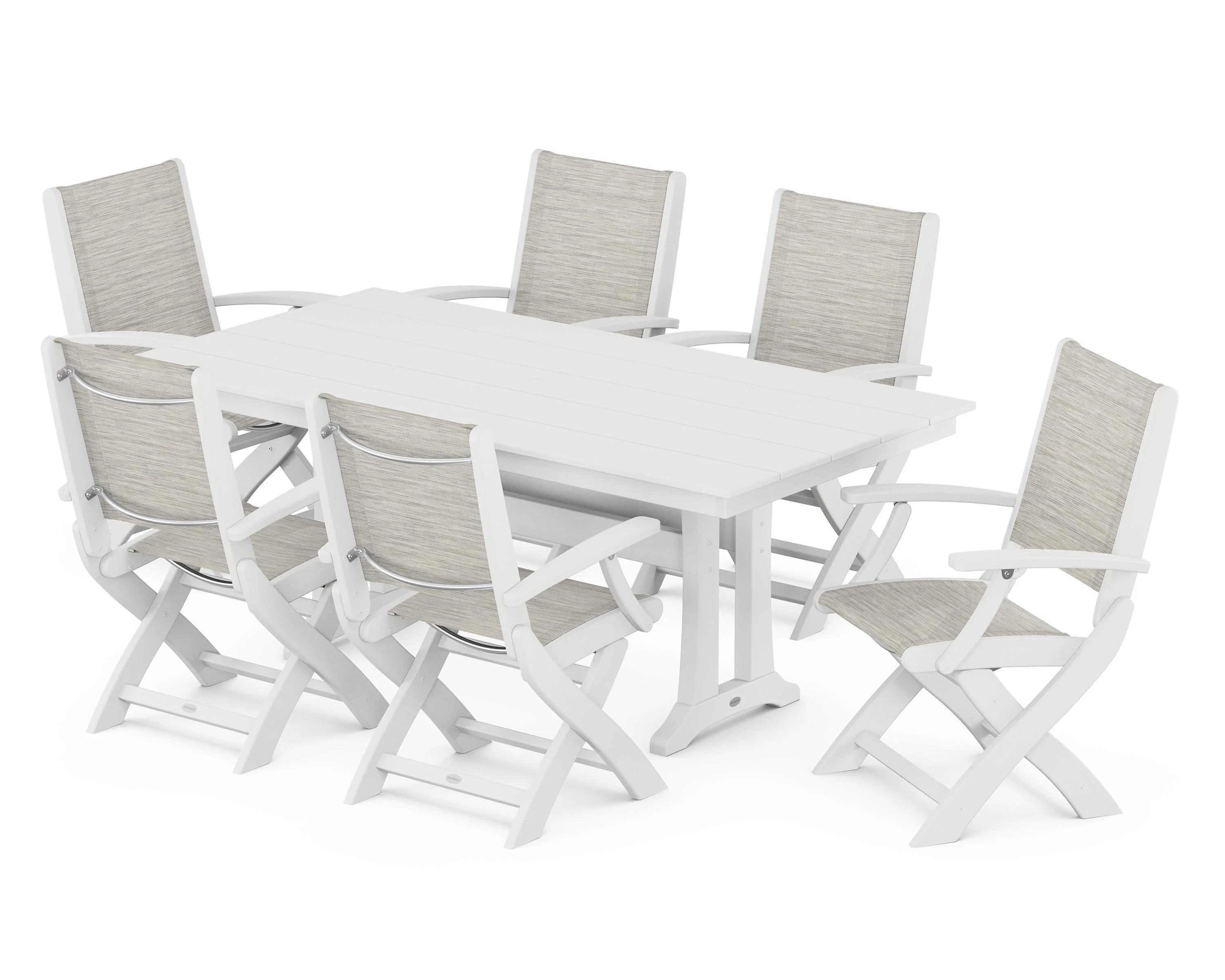 Coastal Folding Arm Chair 7-Piece Farmhouse Dining Set with Trestle Legs - Image 87