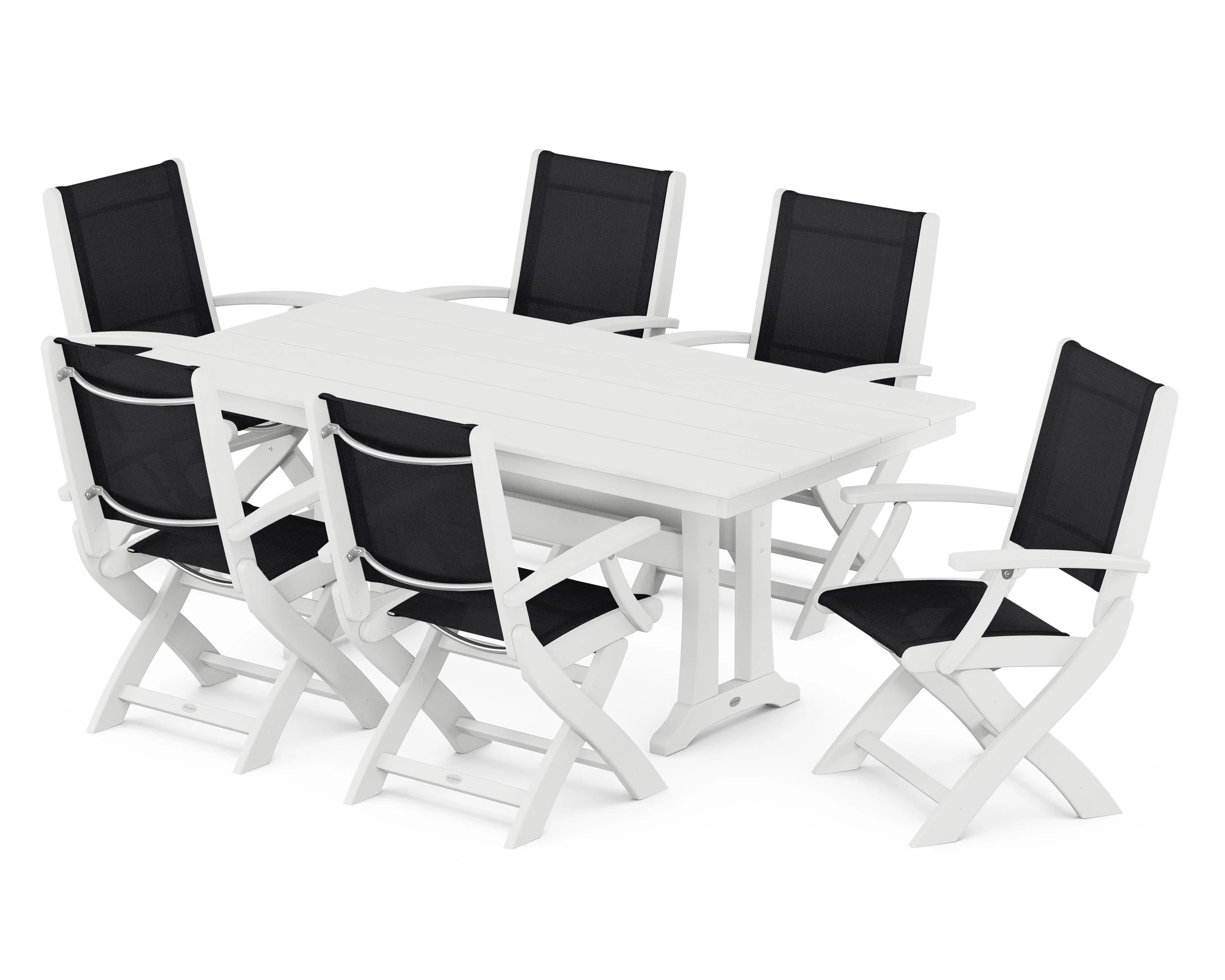 Coastal Folding Arm Chair 7-Piece Farmhouse Dining Set with Trestle Legs - Image 88