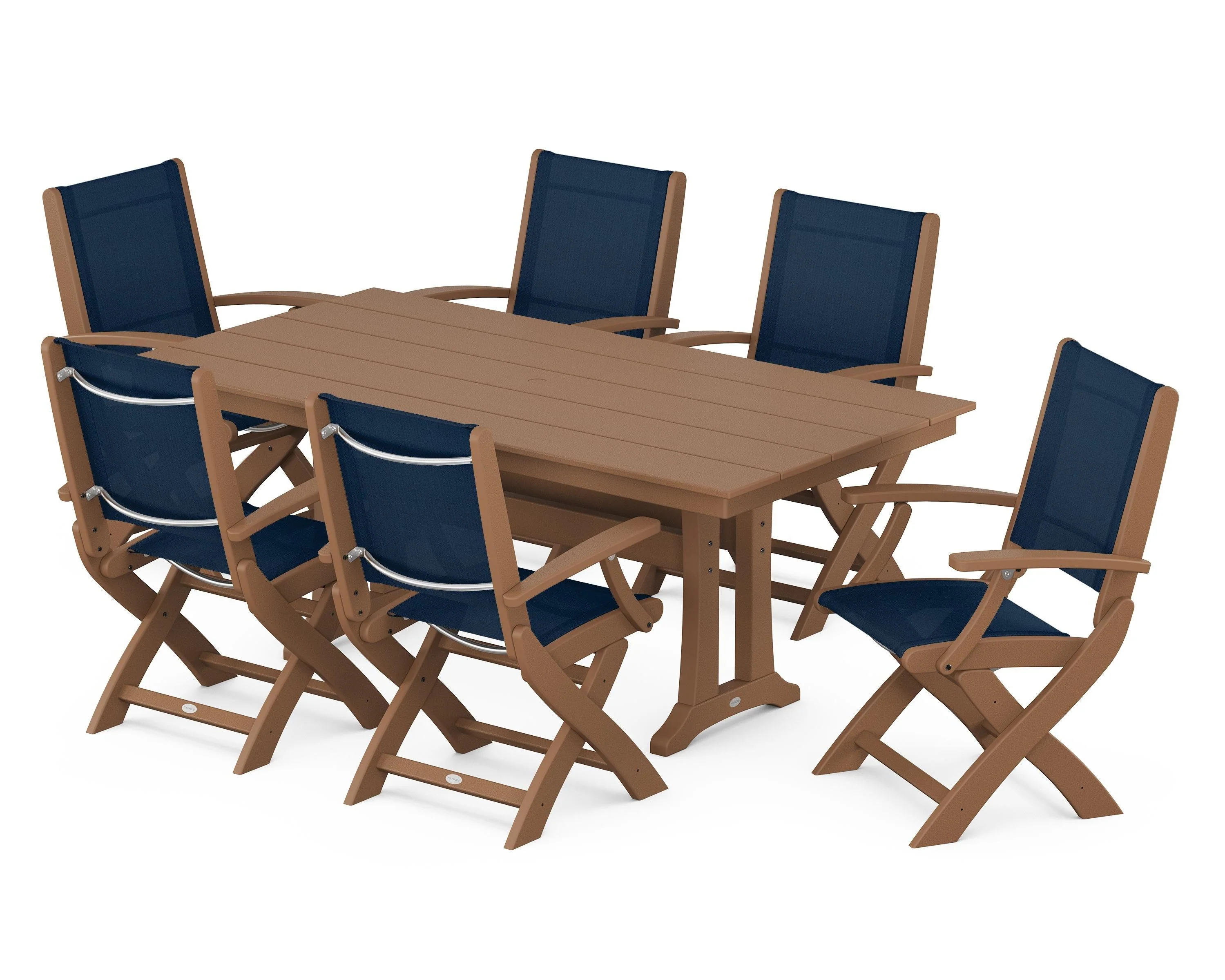 Coastal Folding Arm Chair 7-Piece Farmhouse Dining Set with Trestle Legs - Image 89