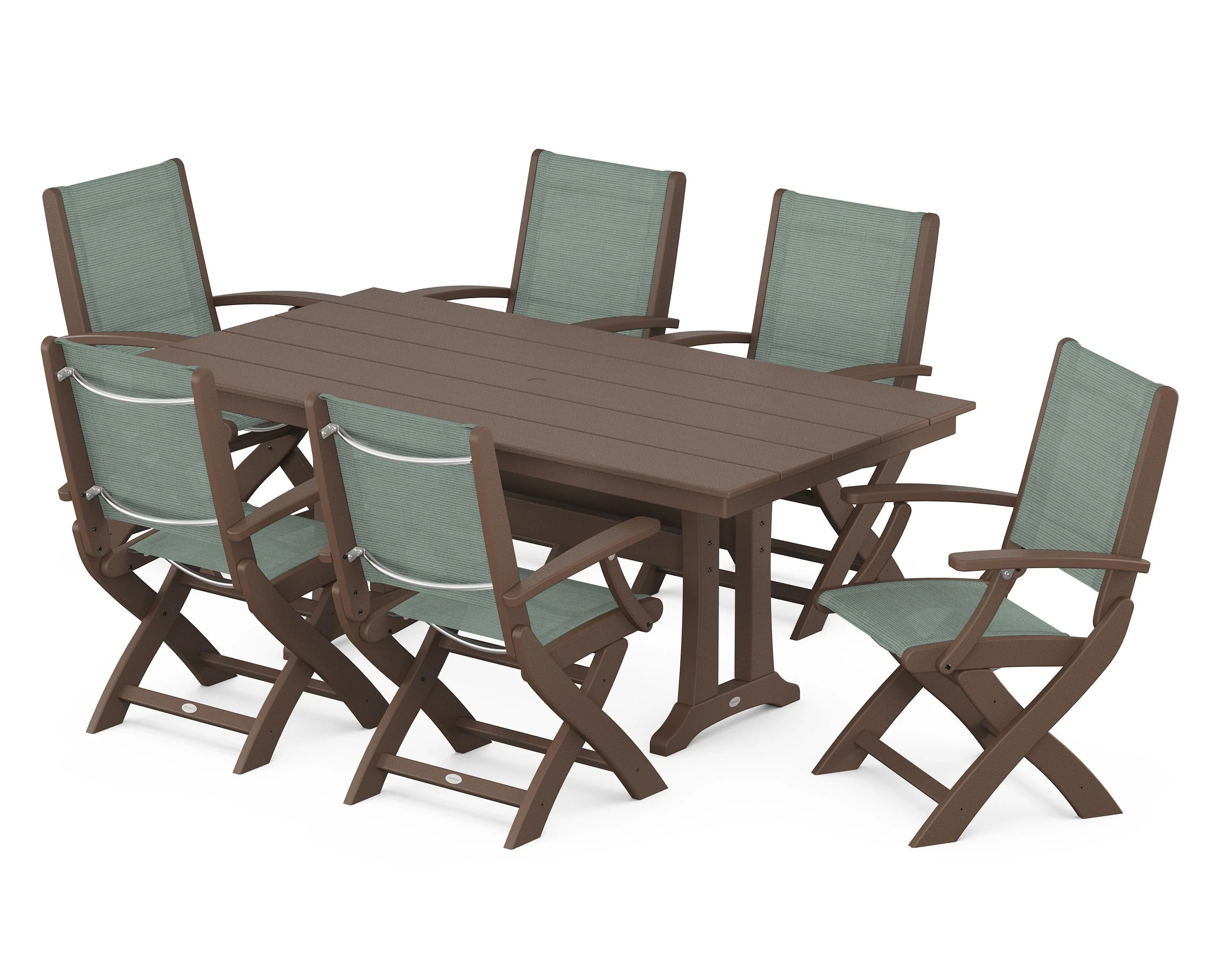Coastal Folding Arm Chair 7-Piece Farmhouse Dining Set with Trestle Legs - Image 9