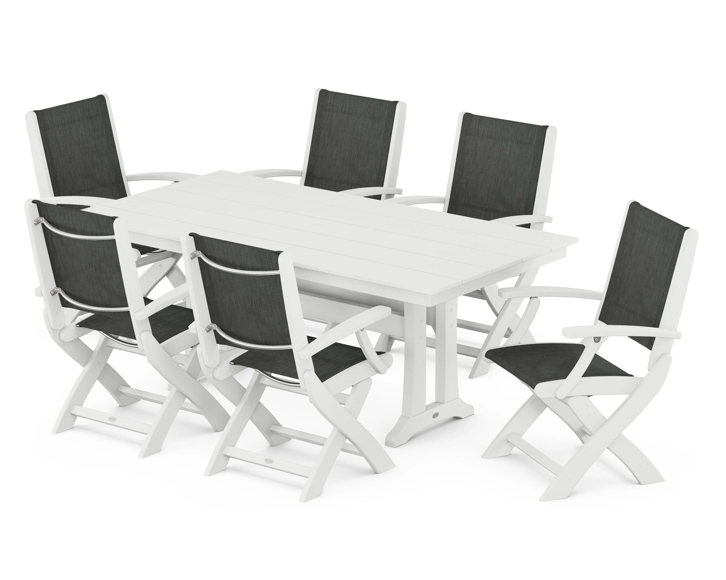 Coastal Folding Arm Chair 7-Piece Farmhouse Dining Set with Trestle Legs - Image 90