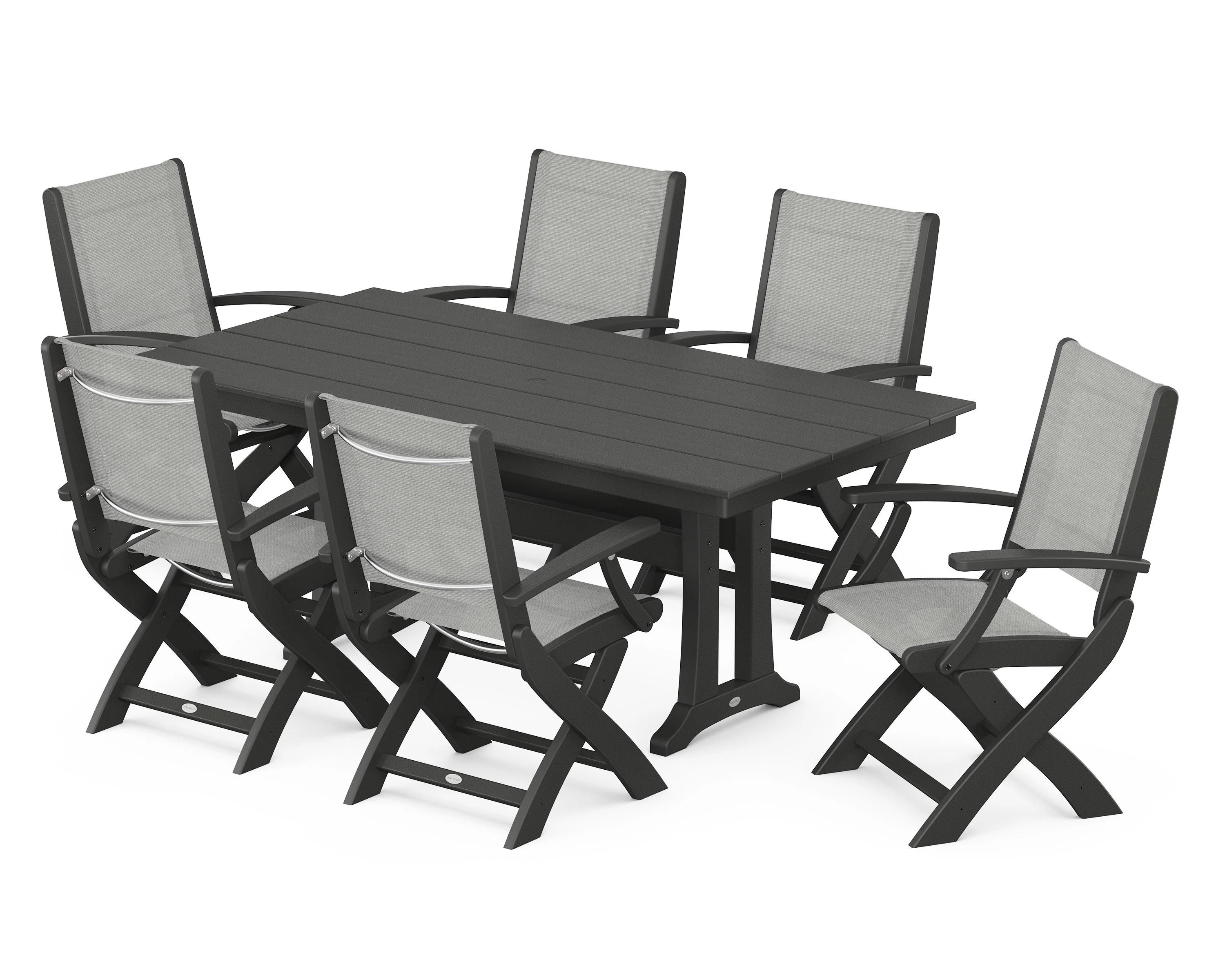 Coastal Folding Arm Chair 7-Piece Farmhouse Dining Set with Trestle Legs - Image 91