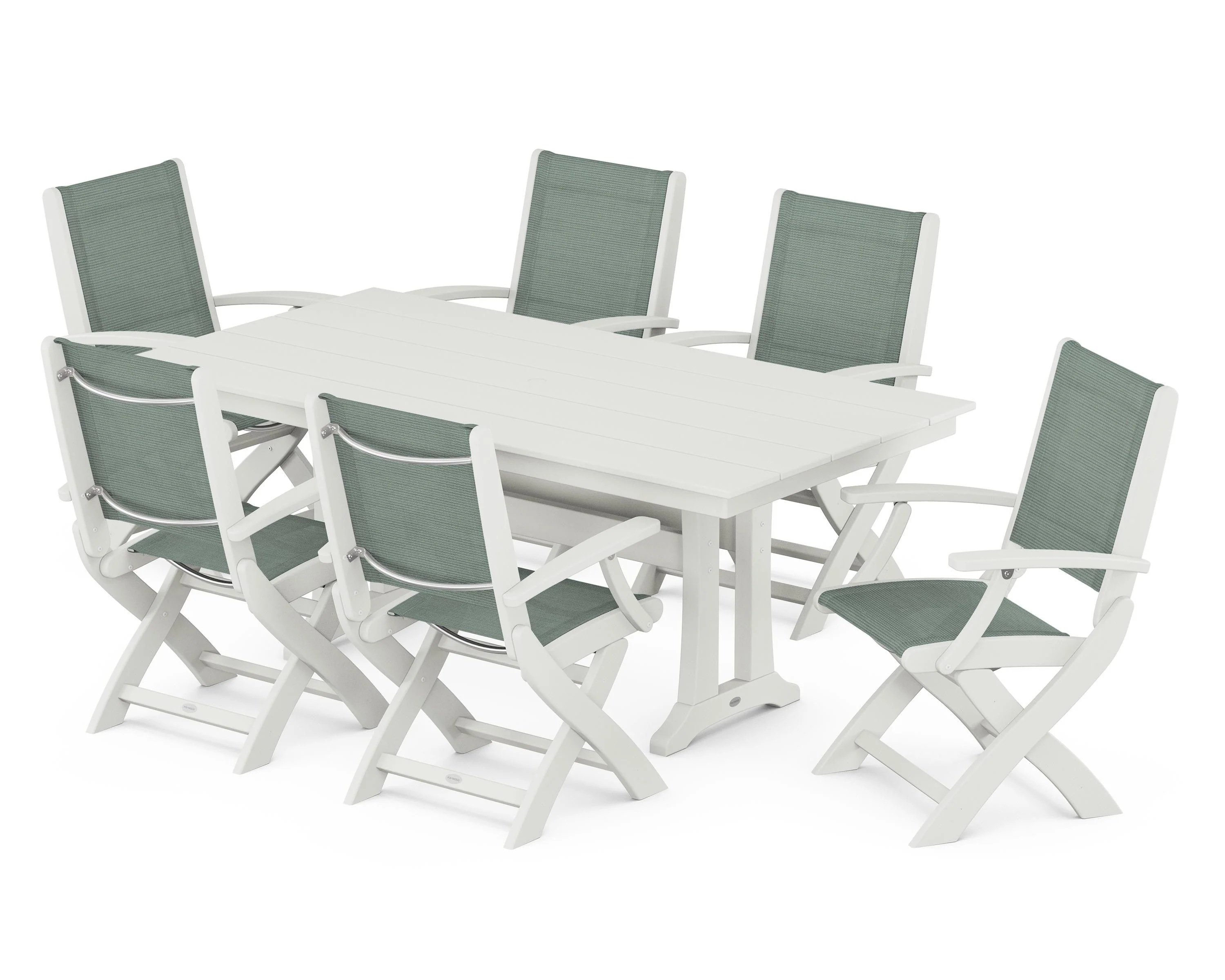 Coastal Folding Arm Chair 7-Piece Farmhouse Dining Set with Trestle Legs - Image 92