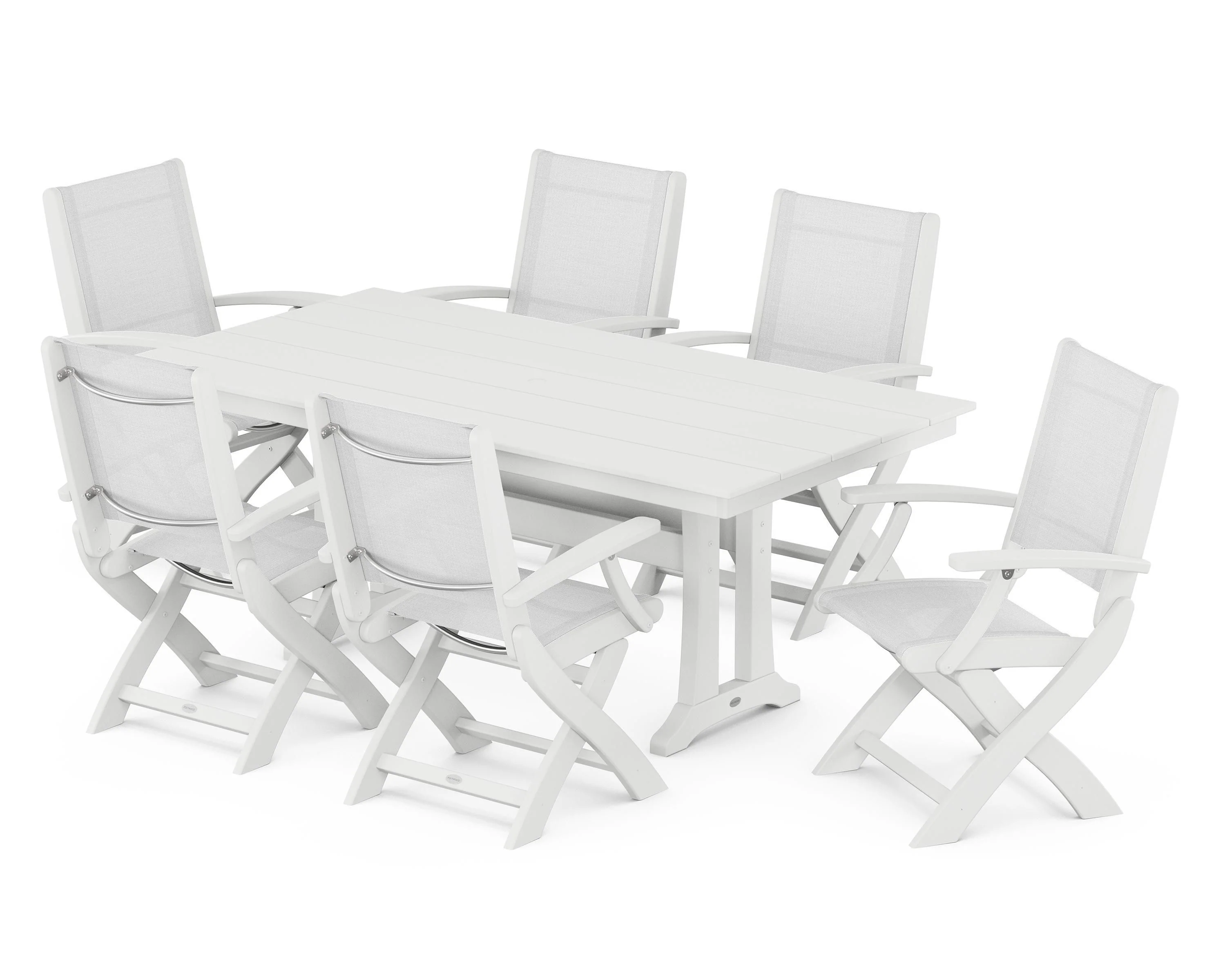 Coastal Folding Arm Chair 7-Piece Farmhouse Dining Set with Trestle Legs - Image 93